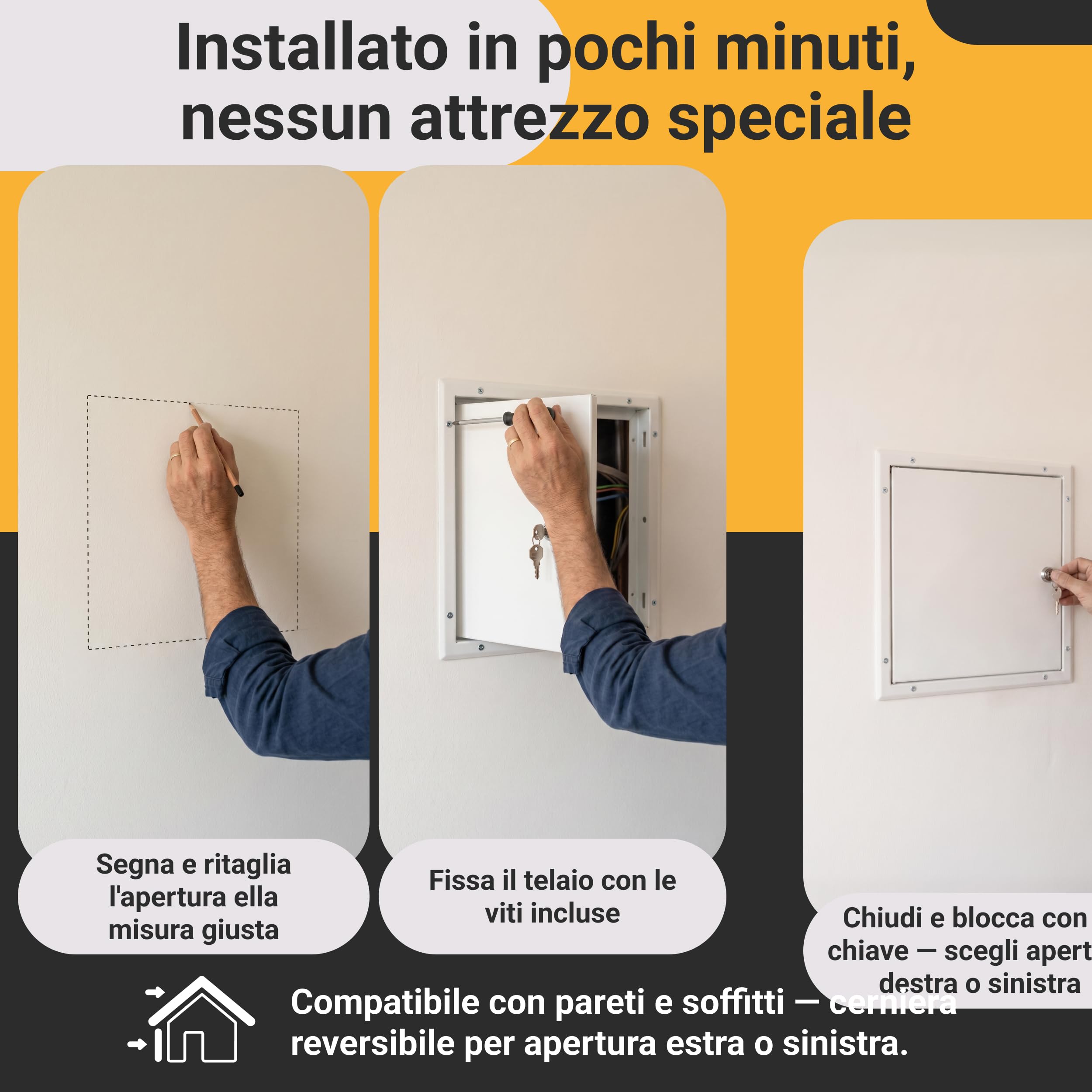 Sportello Ispezione Metallo 40x60 cm con Serratura a Chiave - Sportello Contatore Gas ed Elettrico per Parete e Soffitto - Pannello Accesso Tecnico per Contatore, Caldaia e Manutenzione