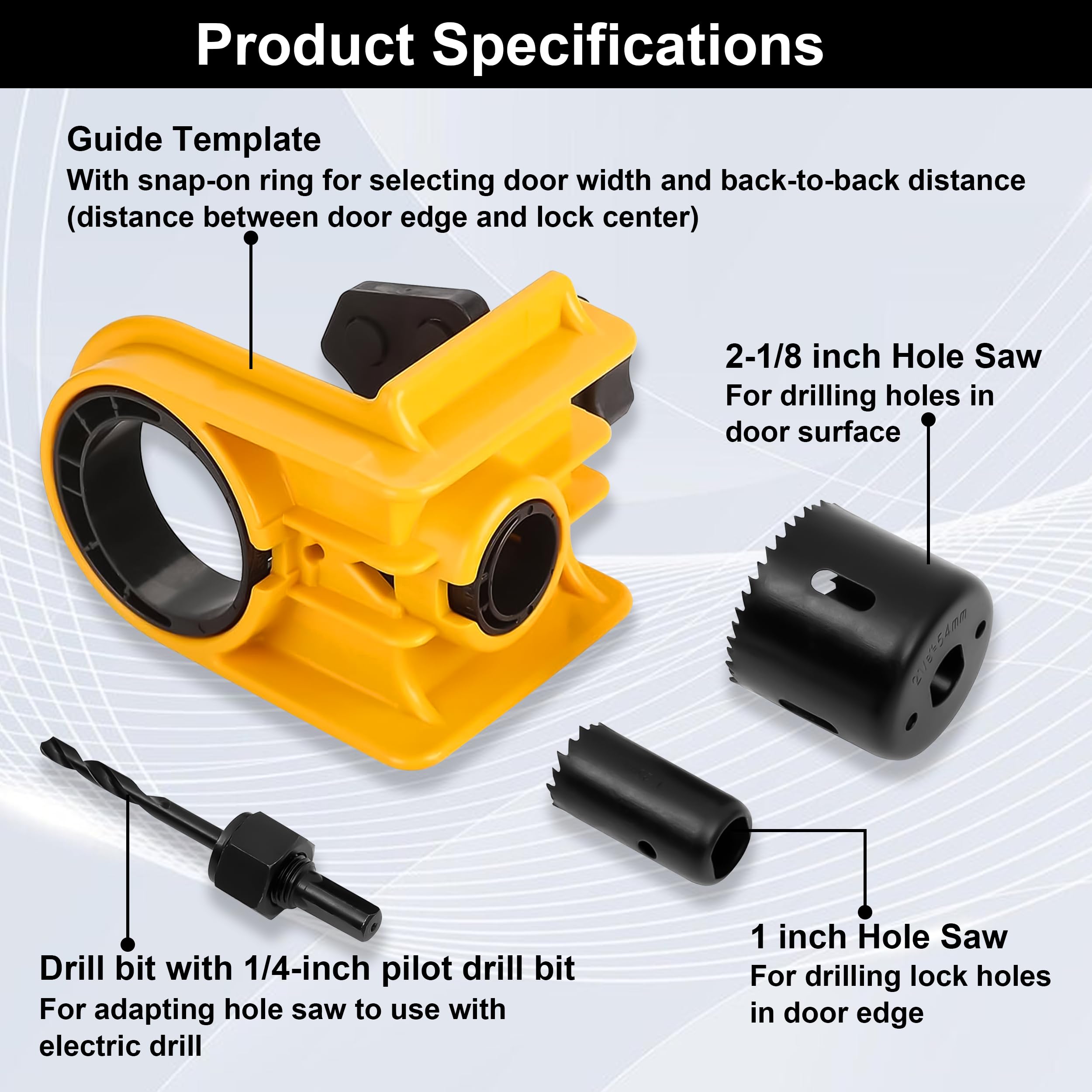 Door Lock Installation Kit, C-Clamp Design Tool-Free Clamping for Wood Doors with Adjustable Bushings, Door Knob Hole Saw Kit for Deadbolt & Knob, Easy Professional Installation Kit — Amazon image 3