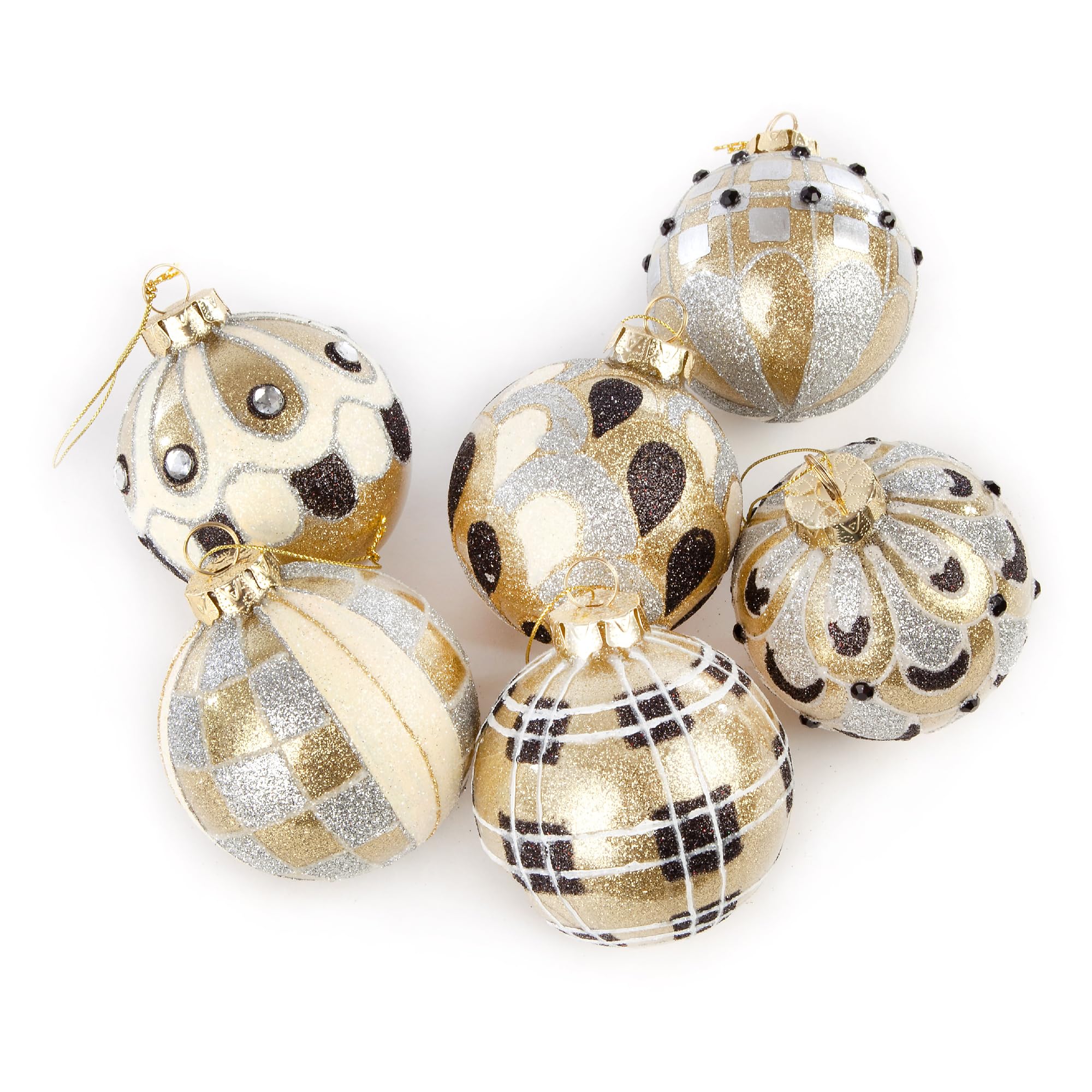 MacKenzie-Childs Golden Hour Glass Ball Ornaments, Tree Ornaments, Holiday Baubles, Set of 6