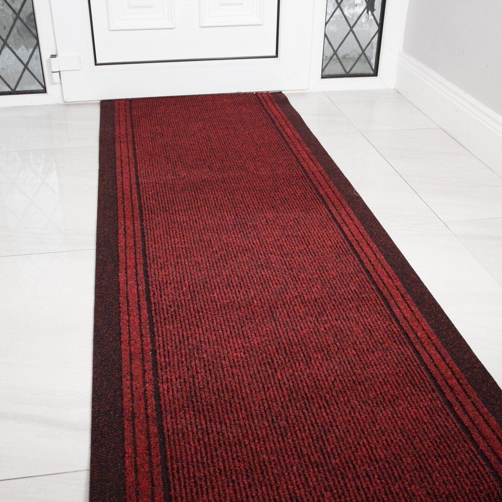 Red Rubber Backed Very Long Hallway Hall Runner Narrow Rugs Custom Length - Sold and Priced Per Foot