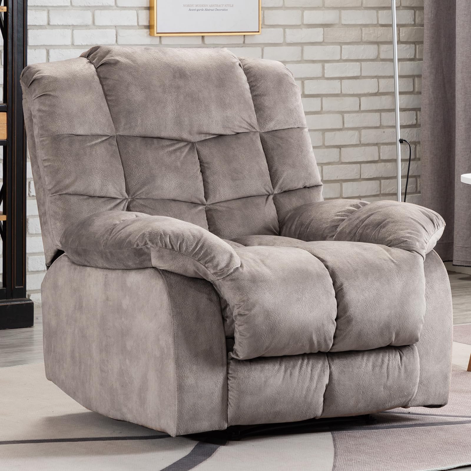 ANJ Modern Overstuffed Recliner Chair, Manual Recliners with Breathable Fabric and