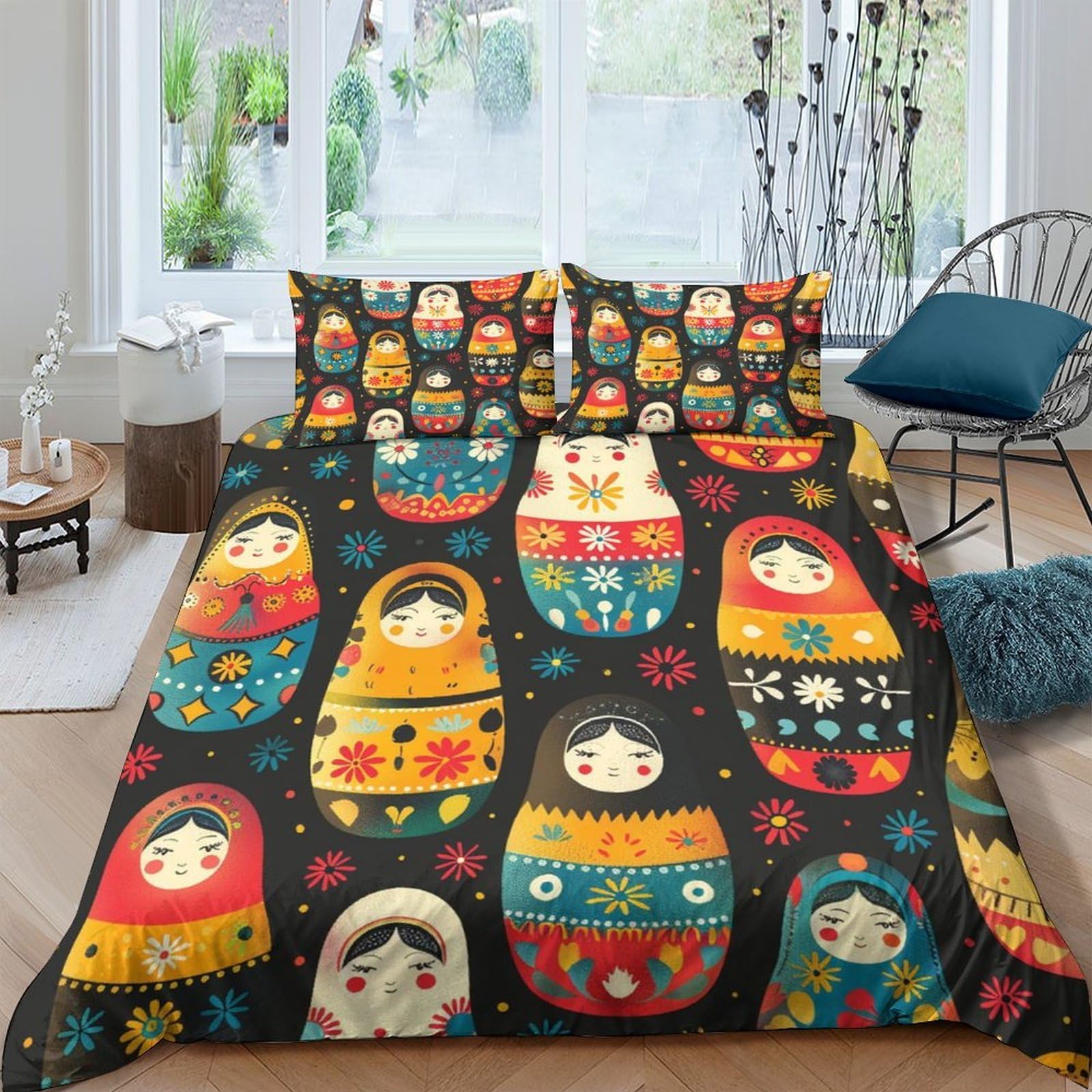 Ctjqhvkz Style-7 3D Printed Matryoshka Doll Fitted Sheet Microfiber Colorful Russian Nesting Doll Bed Cover For Bedroom Guest Room Easy Care Single（135X200cm）