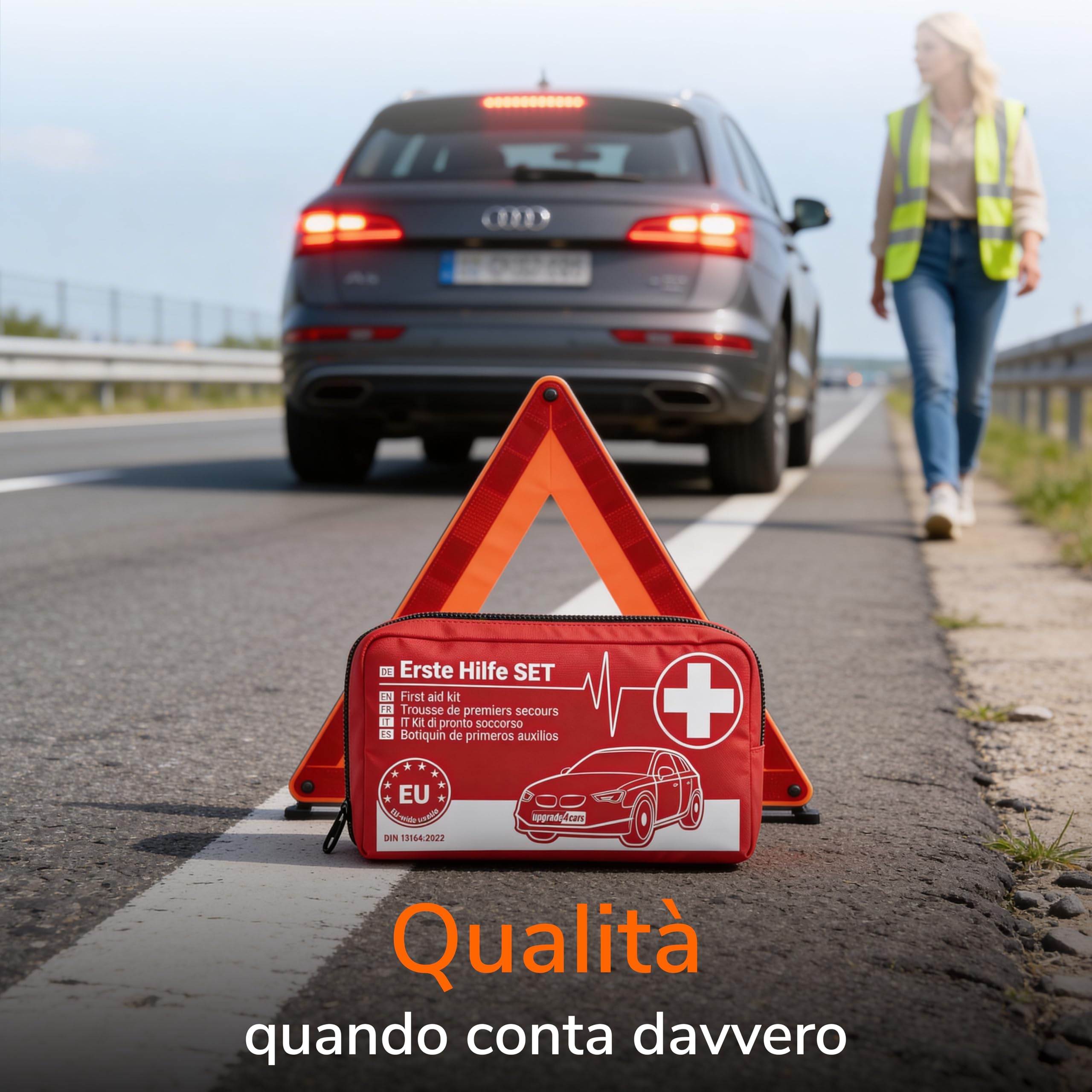 Upgrade4cars Kit di Primo Soccorso Auto 2026 DIN 13164 Set Valido in Tutta Europa | Borsa di Medicazione anche per Casa e in Viaggio