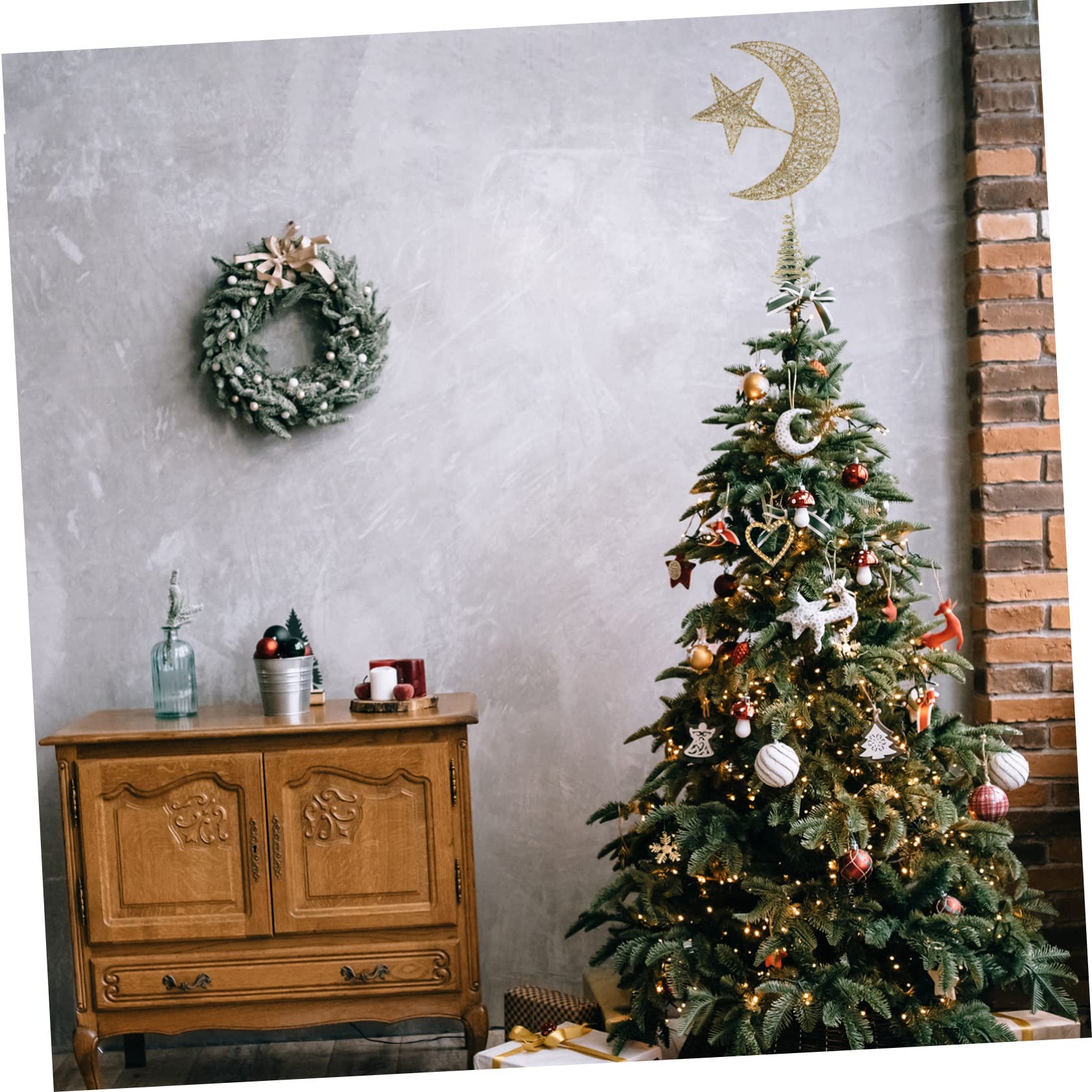 Amosfun 3st Weihnachtsbaumspitze Stern Weihnachtsbaum Stern Weihnachts Baumkrone Funkelnde -baumspitze Tisch Mini- Dekoration Schmiedeeisen Golden
