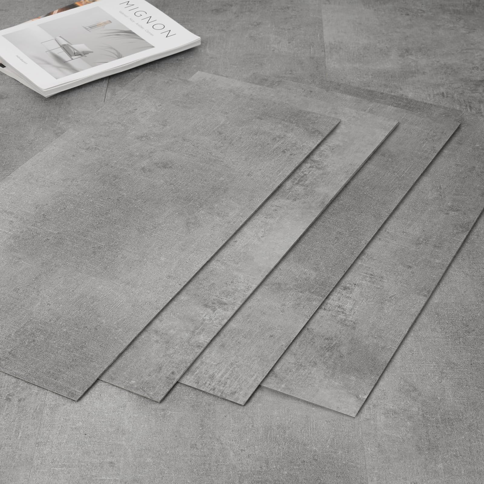 Mulgreat - PVC Bodenbelag Galena - Selbstklebende Vinyl-Fliesen - Vinylboden - Betoneffekt - Grau- 60,96 cm x 30,48 cm x 1,5 mm - Dicke 1,5 mm - 2.23m² / 12 Fliesen