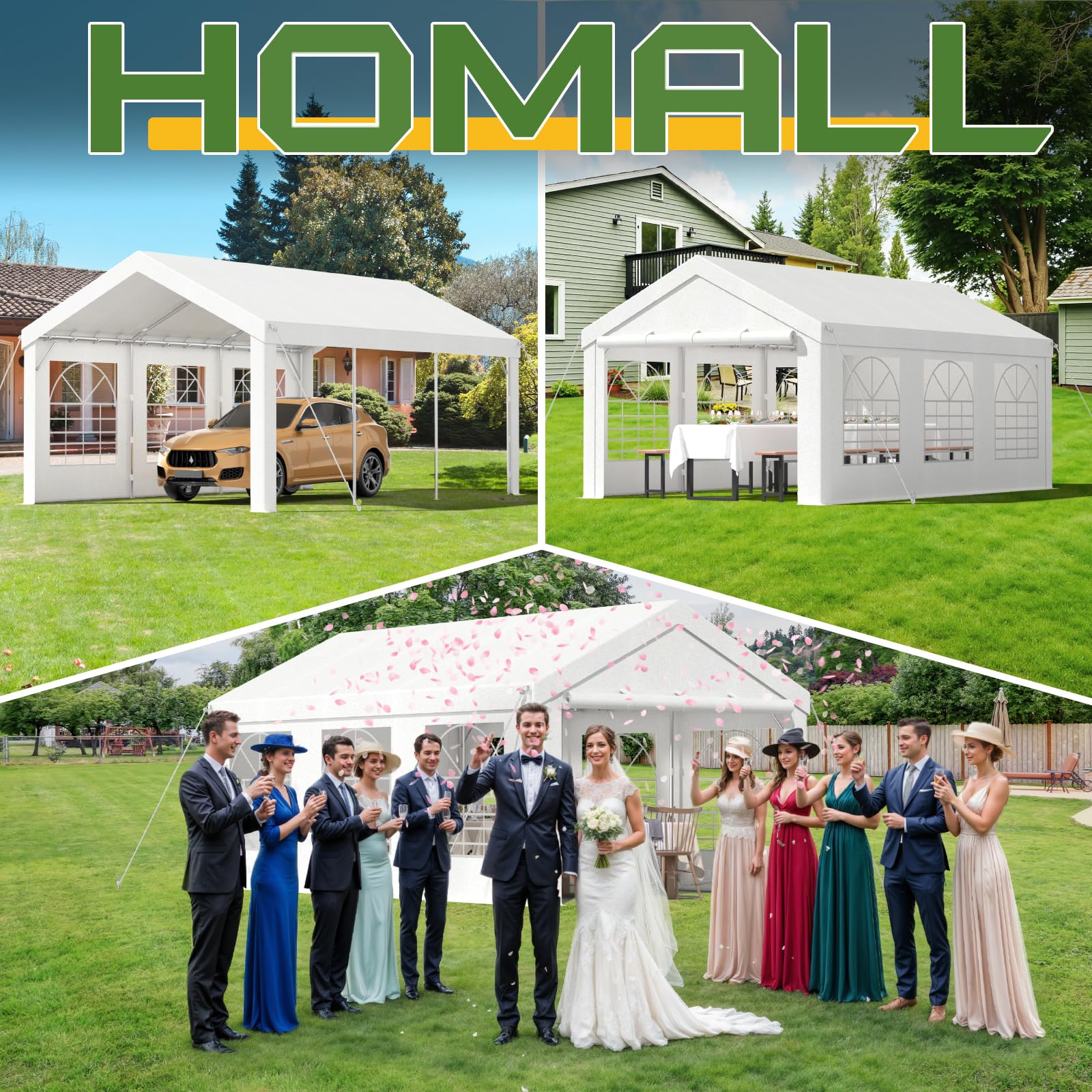 Homall Partyzelt 3x6 m,Metall Gestell Gartenzelt,Pavillon Wasserdicht 560g/m² PE-Plane,Zelt Stabil-18 Bodenhaken 4 Windfesten Seilen,UV-Schutz 50+Große Luxus Hochzeitszelt Gartenpavillon18m²,Weiß