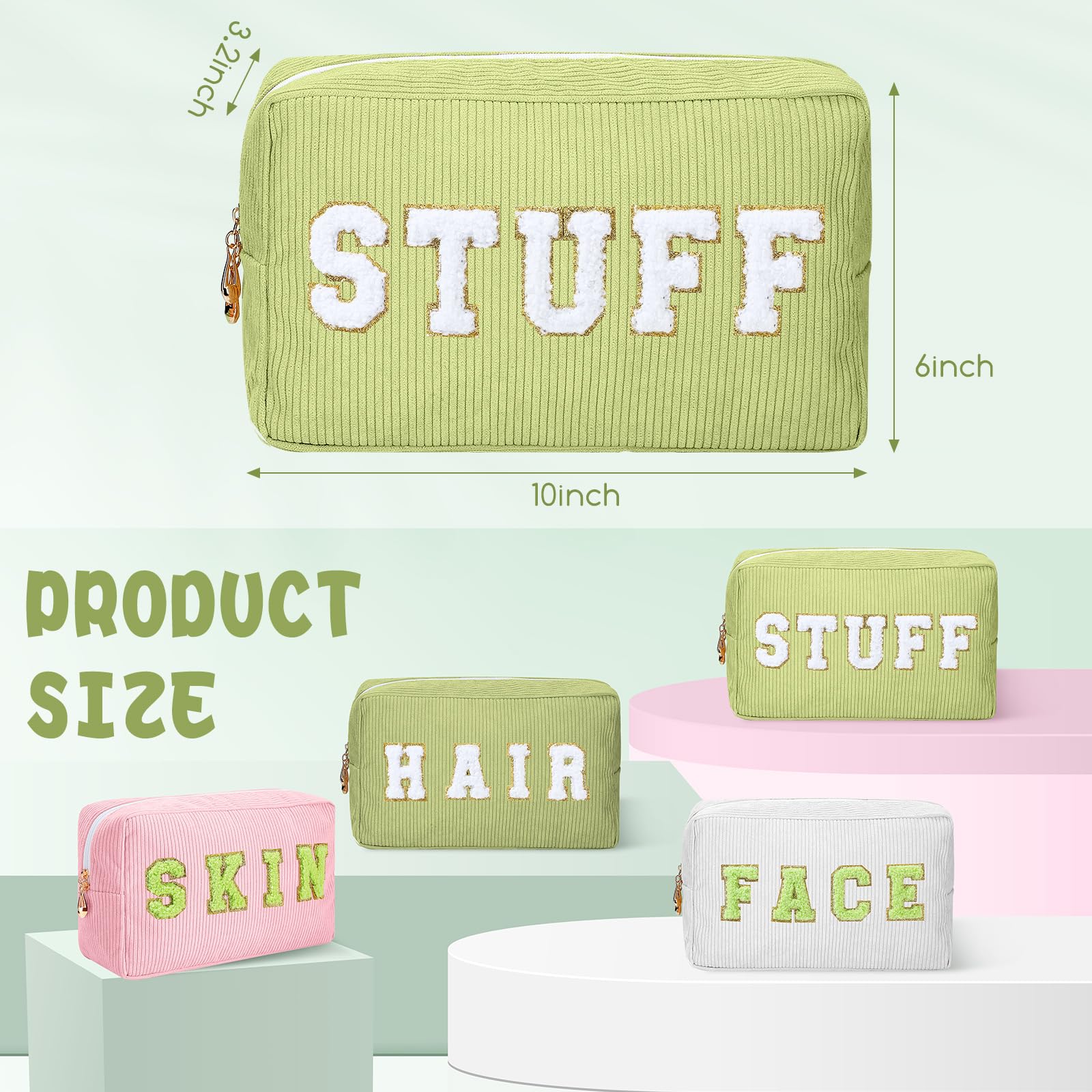 Pinkunn 4-Piece Chenille Letter Cosmetic and Toiletry Bags