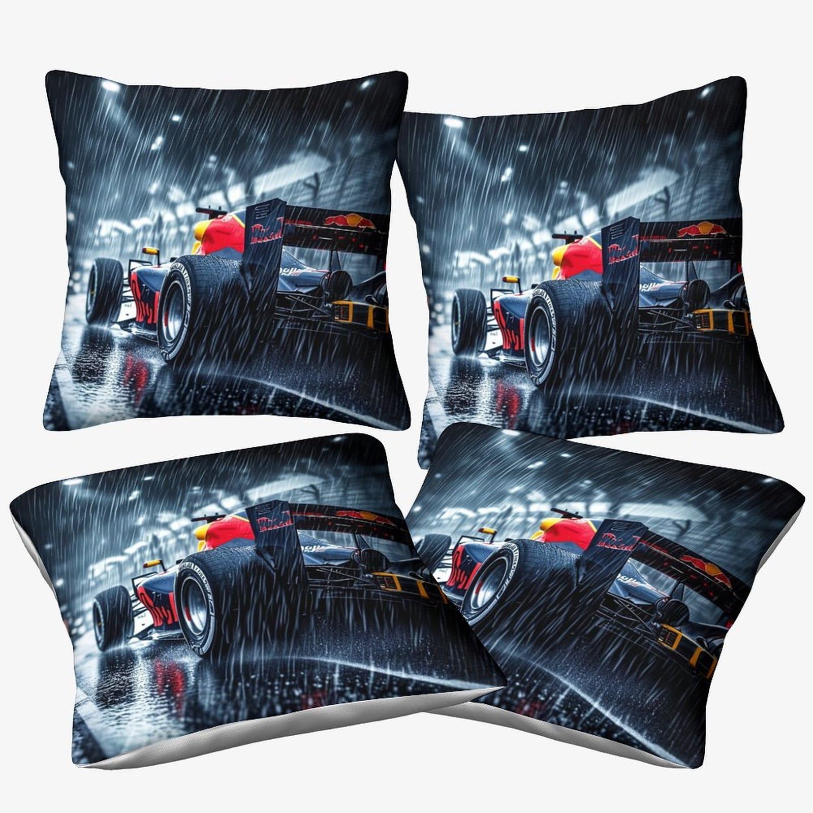 Dafufbw Formulaa Racing-16 Formulaa Racing Cushion Covers 45X45cm, 4Pcs, Decorative 3D Racing Car Themed Throw Pillow, Square Accent Pillow Case For Sofa