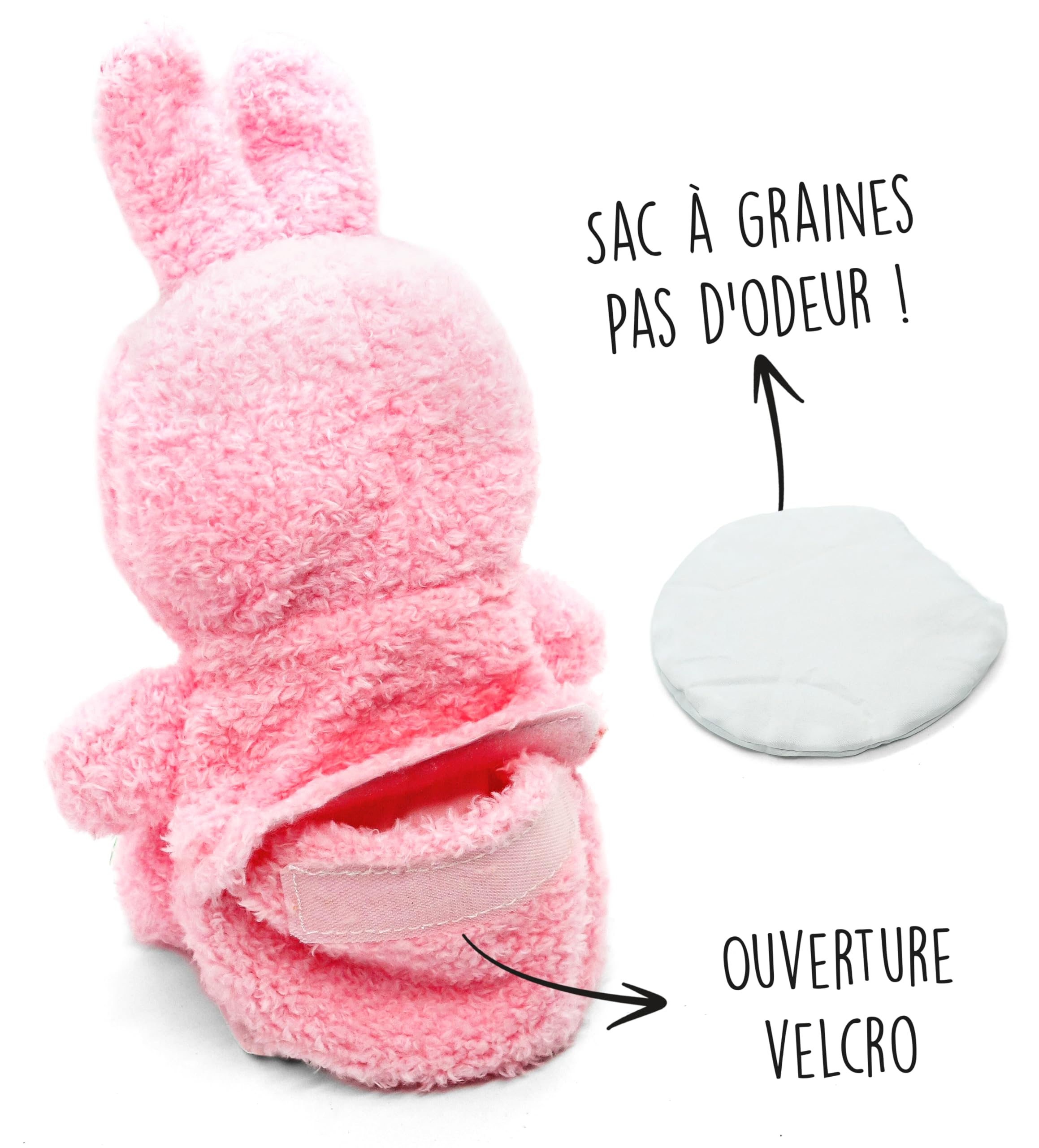 Bouillotte Micro-Onde Peluche (15 cm) - Doux et Chaud, Idéal pour Soulager les Coliques chez les Bébés - Lapin en Peluche à Câliner et à Embrasser - Bouillotte Doudou - Sachet de Graines Amovible