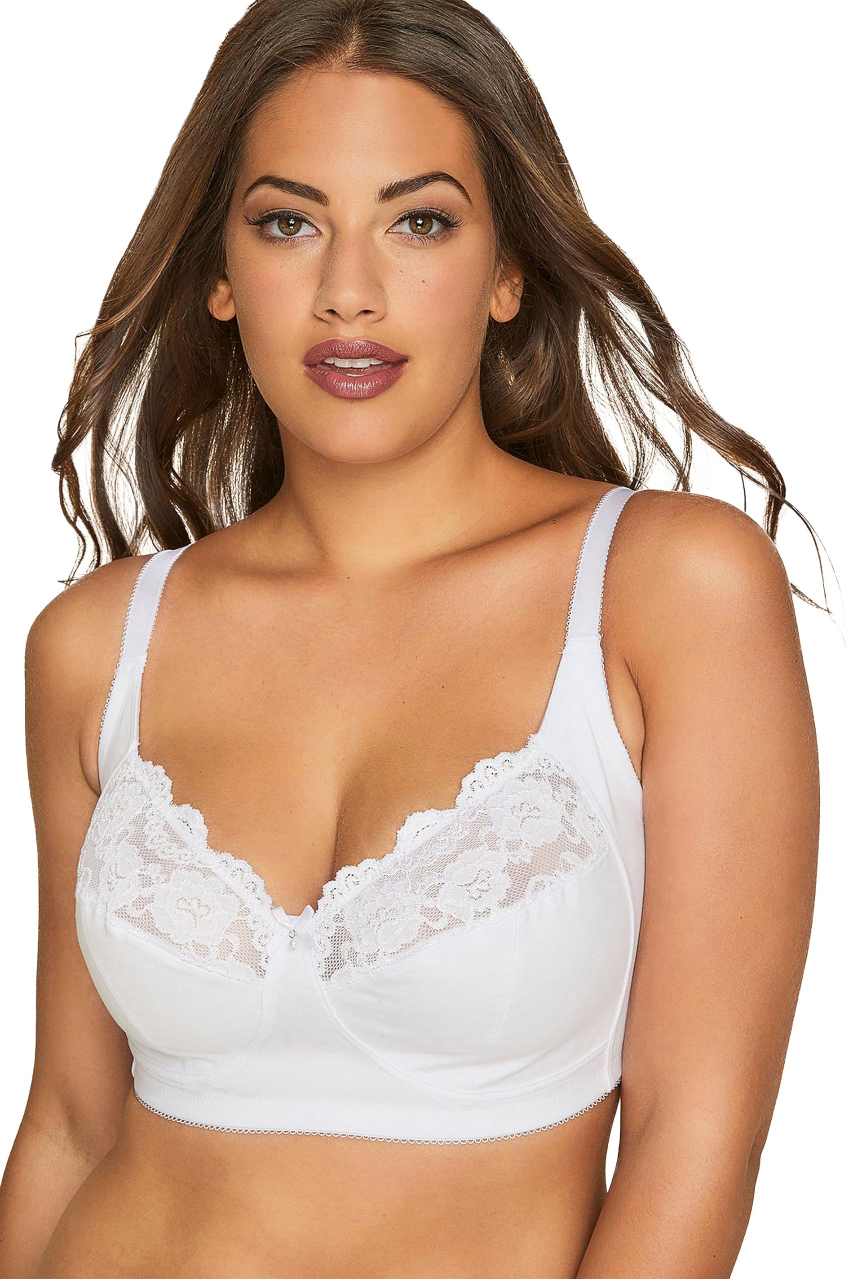 Yours White Non Wired Cotton Lace Trim Bra, White, Size 42C, Women
