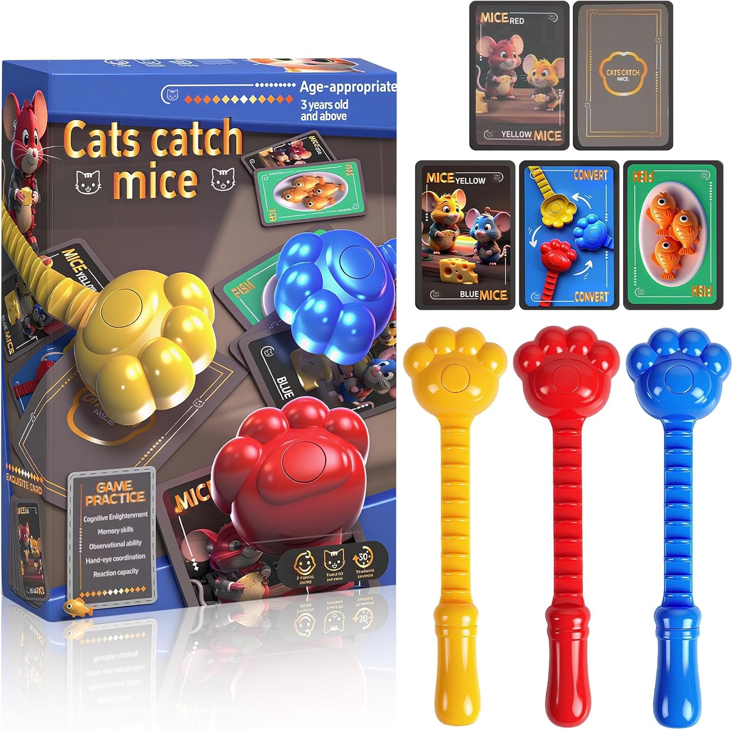 Fun Family Cat Games for Kids and Adults – 3 Hilarious Cat and Mouse Board Games for Family Night – Hand-Eye Coordination & Reaction Training Toy – Helps Develop Children’s Focus and Reaction Skills