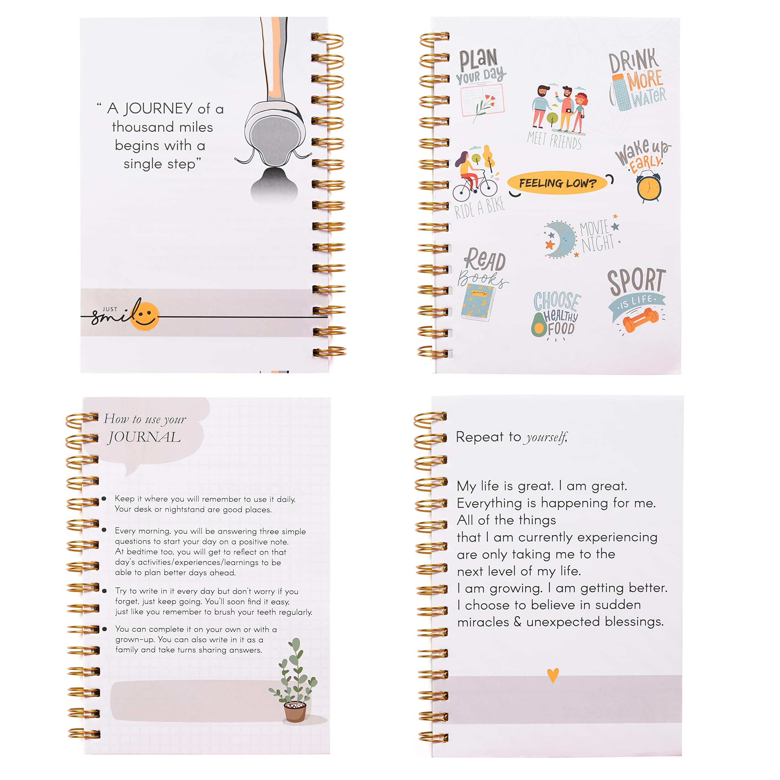 Papboo Diario de agradecimiento de cinco minutos para 6 meses, diario de afirmación, planificador, felicidad, positividad, cuidado personal, tamaño A5, espiral de tapa dura de papel de 100 g/m²,