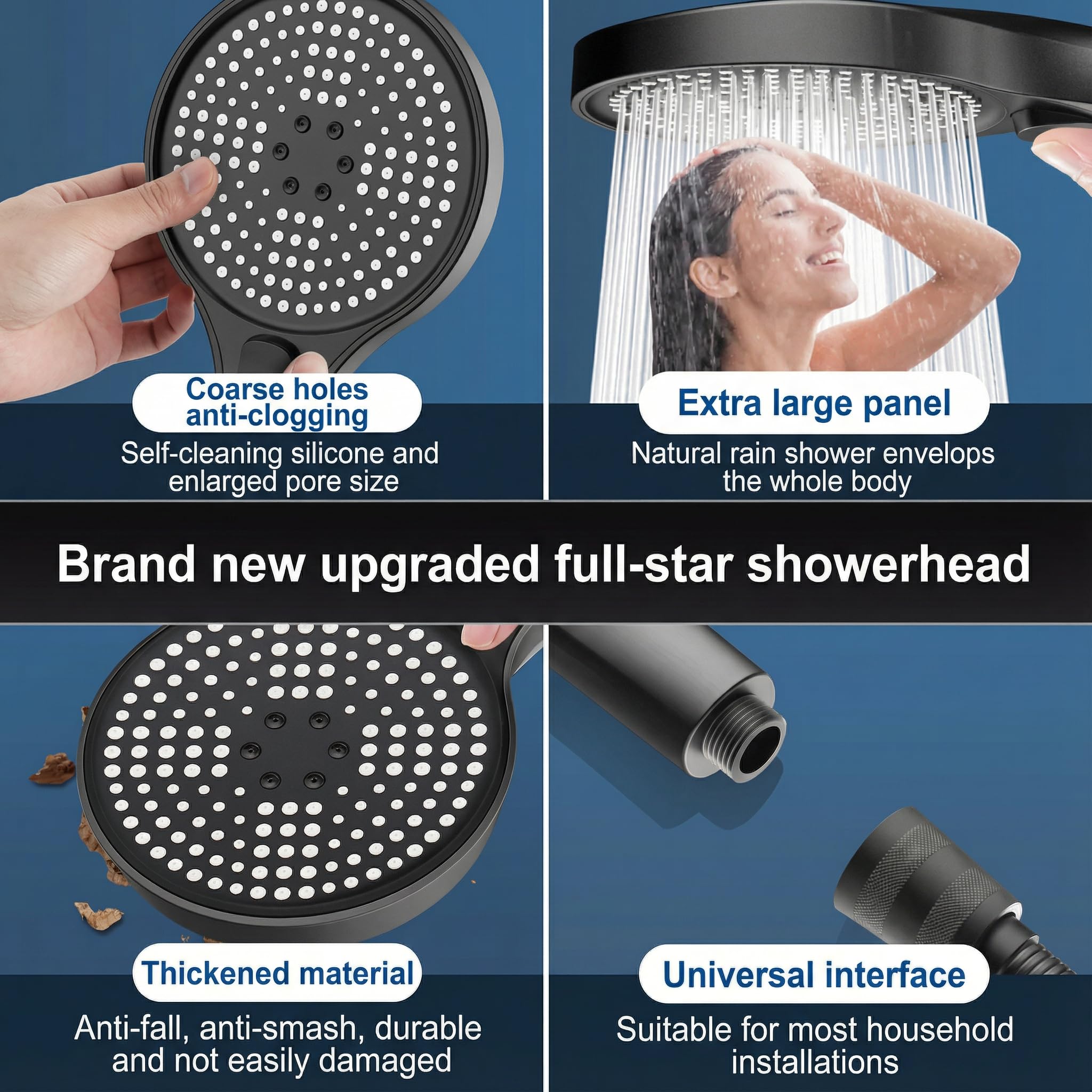 Soffione Doccia Alta Pressione Grigio Opaco, Doccino per Doccia Anticalcare con 3 Modalità di Getto, Doccetta per Doccia Risparmio Idrico, Design Moderno, Attacco Universale G1/2, Shower Head