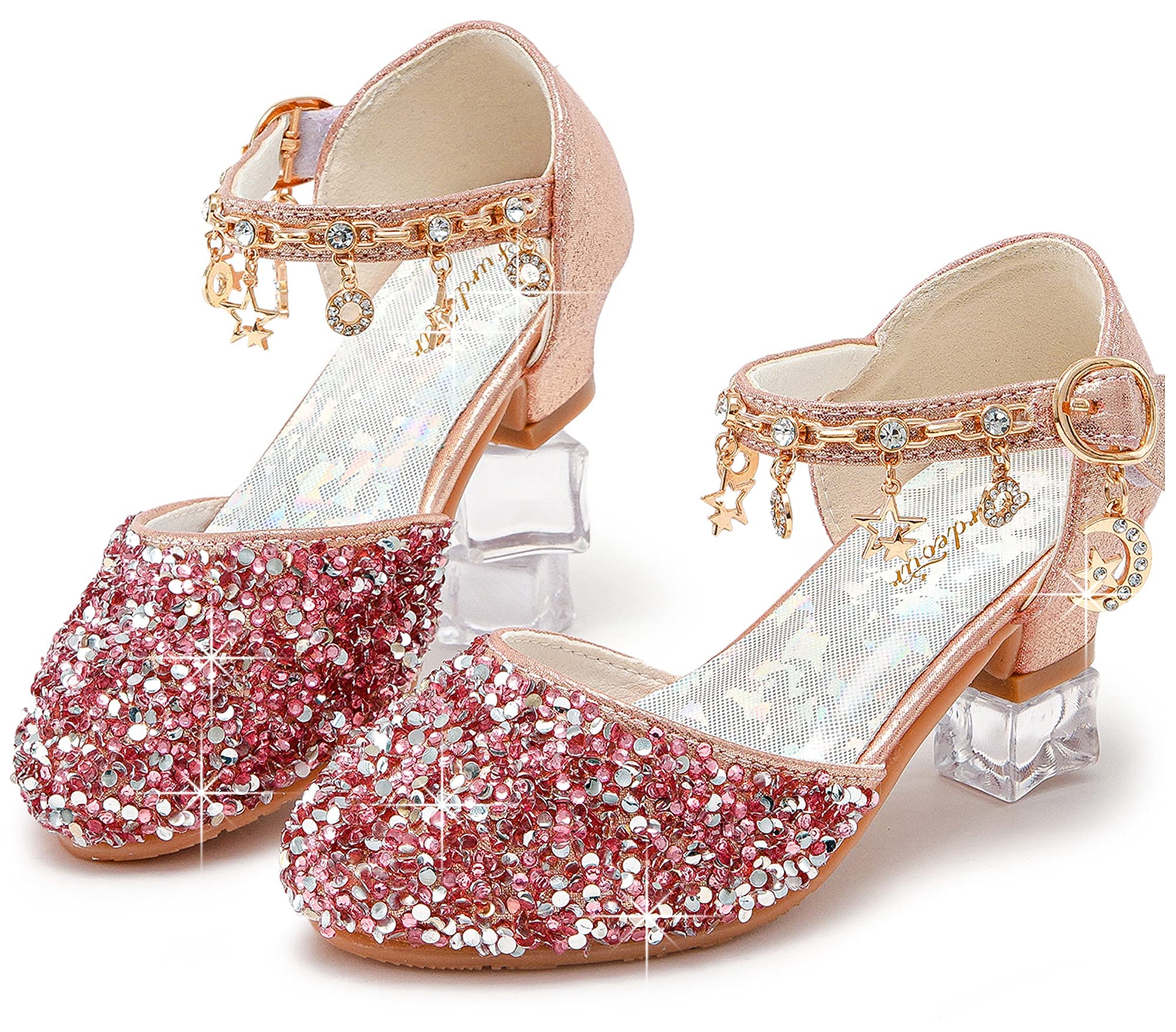 FurdeourGirls Dress Shoes Princess Crystal High Heels Closed Toe Party Wedding Flower Girls Shoes Toddler Little Big Kid