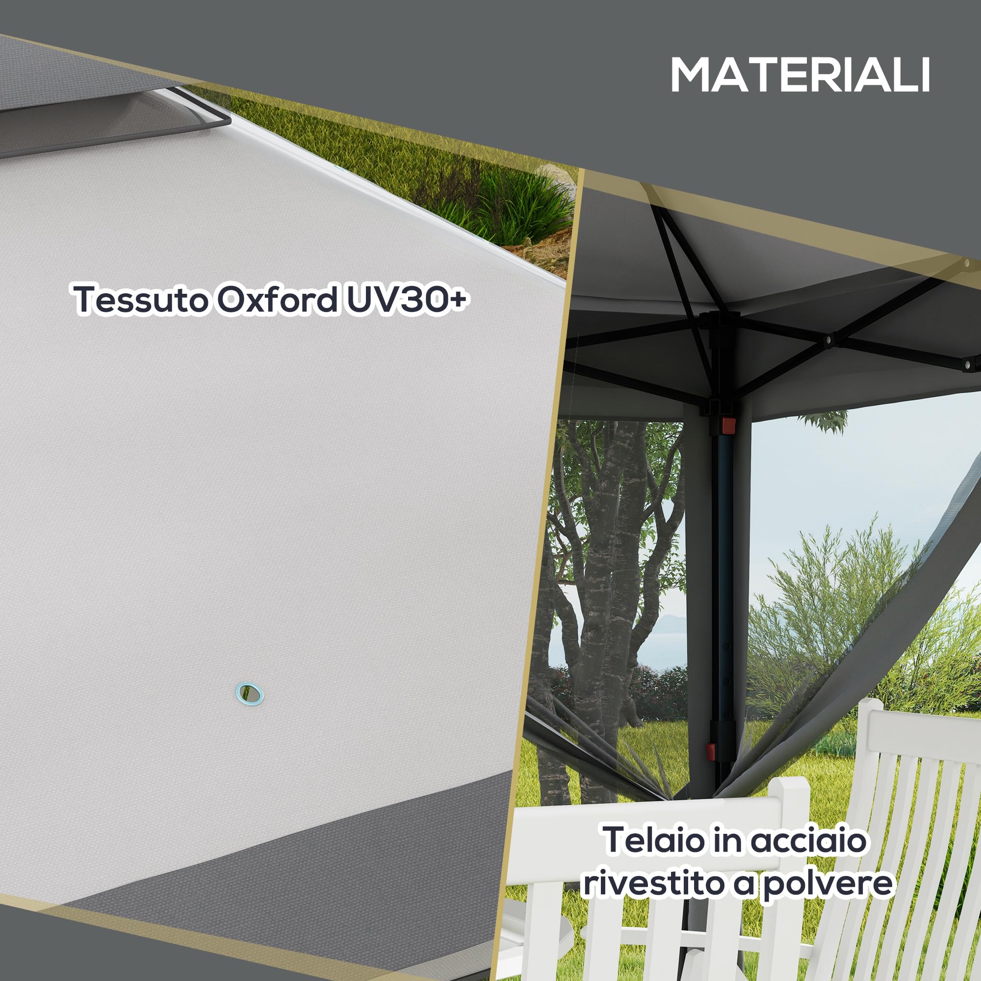 Outsunny Gazebo Pieghevole Pop Up con Zanzariere Rimovibili, Altezza Regolabile e Borsa da Trasporto, Gazebo da Esterno in Acciaio e Tessuto Oxford, UV 30+, per Giardino, Feste, Campeggio, Grigio
