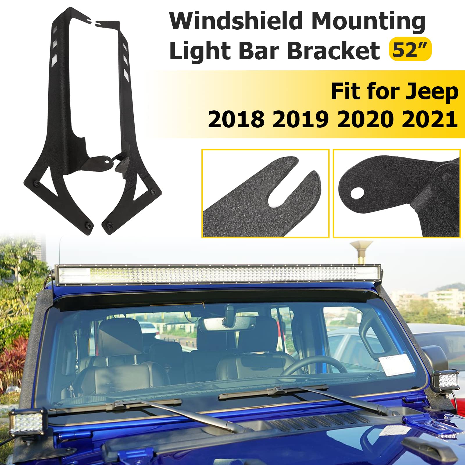 AUXMART 52" LED Light Bar Windshield Mounting Brackets with APillar