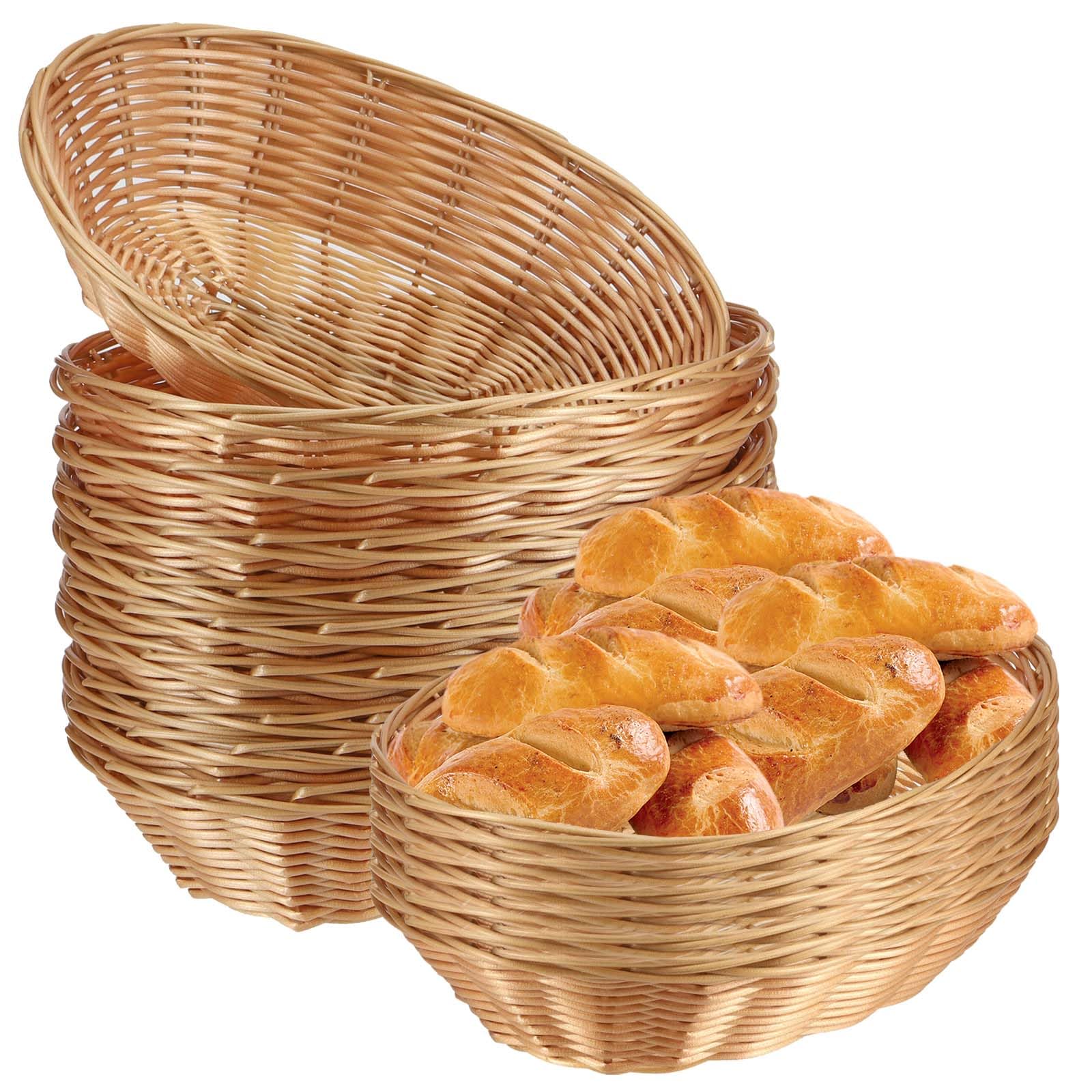 15 Pack Wicker Bread Basket, Handwoven Oval Plastic Basket, Woven Tabletop Fruit Vegetables Food Serving Basket for Home, Kitchen, Restaurant, Light Brown