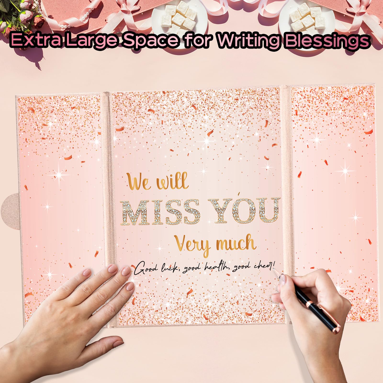 Farewell Guest Book Rose Gold Farewell Gifts for Coworkers Friends We Will Miss You Signing Guestbook Alternative Retirement Going Away Signature Sign Card Board Keepsake Party Decorations for Women - Image 4