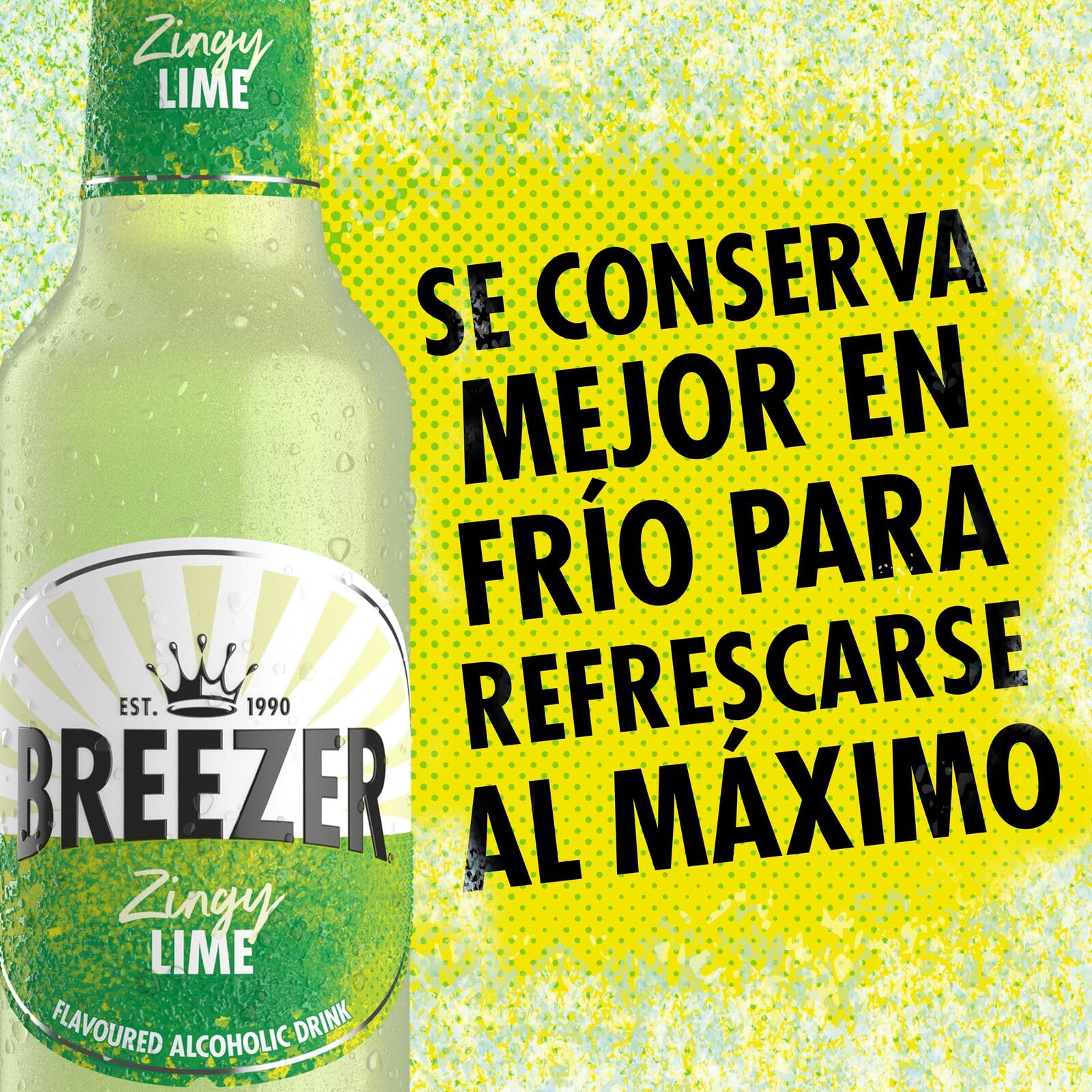 BREEZER Zingy Bebidas Alcohólicas Sabor Lima, 4% ABV, 24 x 27.5cl / 275ml, Bebidas alcohólicas saborizadas, Listas para Tomar
