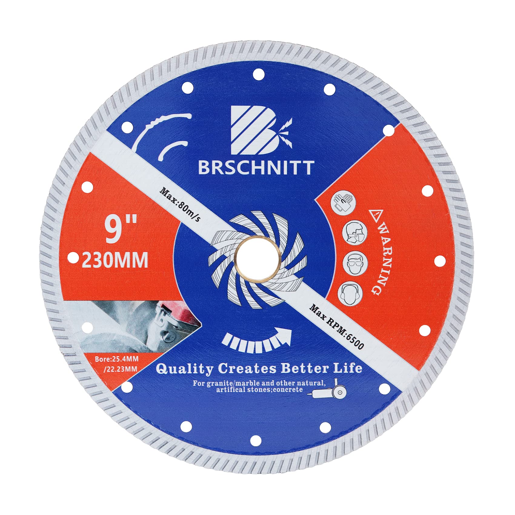 Diamond Blade for Masonry, 9 Inch (230mm) with Arbor 1"-7/8" Dry/Wet Continuous Rim Diamond Cutting Disc for Granite, Marble, Stone, Reinforced Concrete