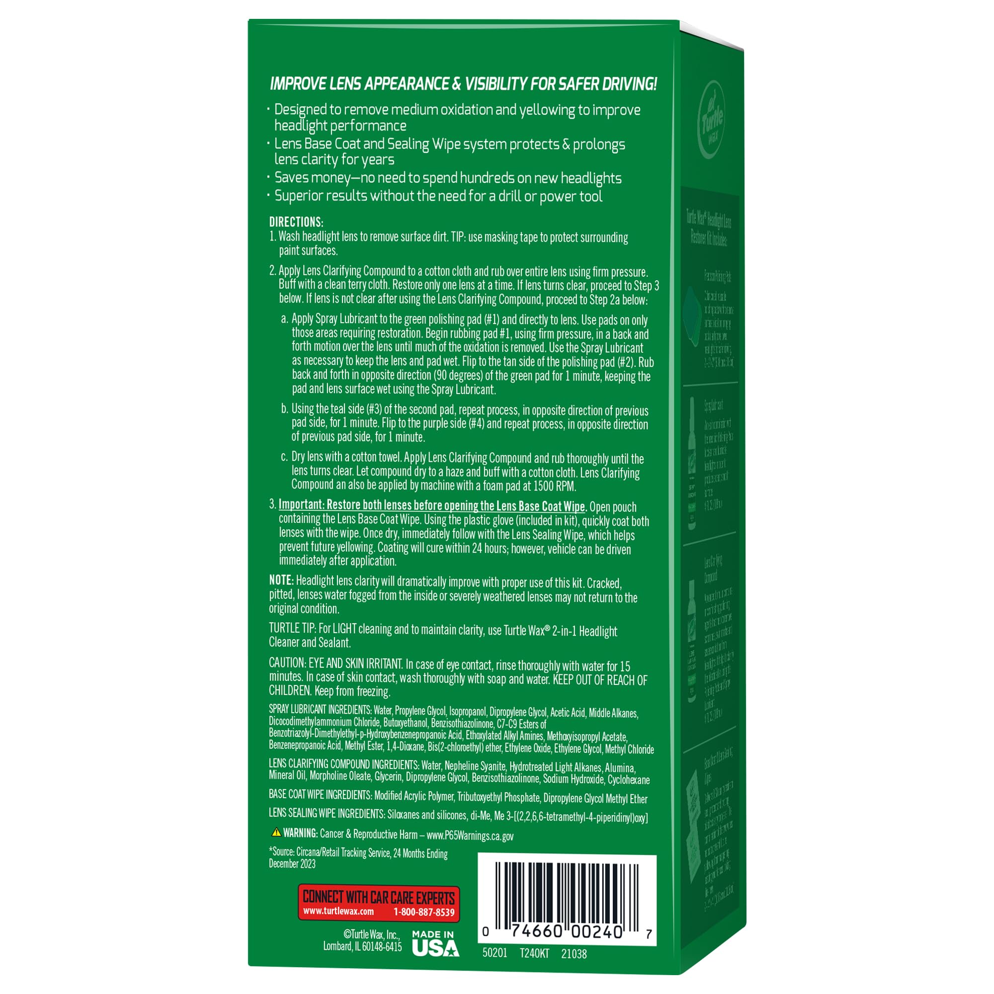 Turtle Wax Inc.T240KT Kit de restauration de lentille pour phare
