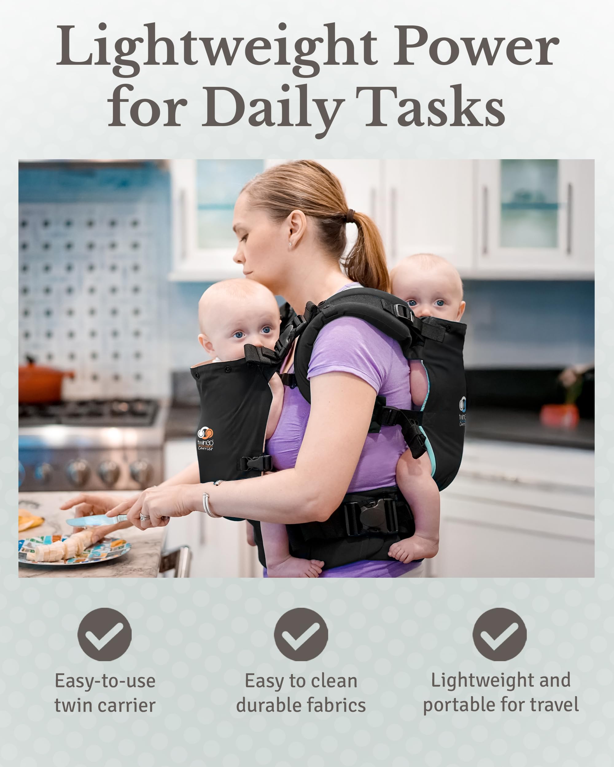 TwinGo Portabebés - Modelo Lite - Negro clásico - Funciona como un portabebés tándem o individual (las correas adicionales se venden por separado). Ajustable para hombres, mujeres, gemelos y bebés de