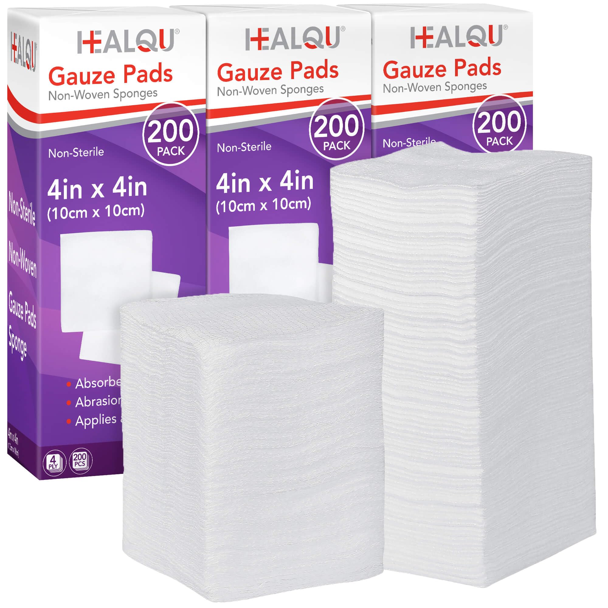 Amazon.com: HEALQU 600 Gauze Pads 4x4 - Soft Non-Woven 4-Ply for