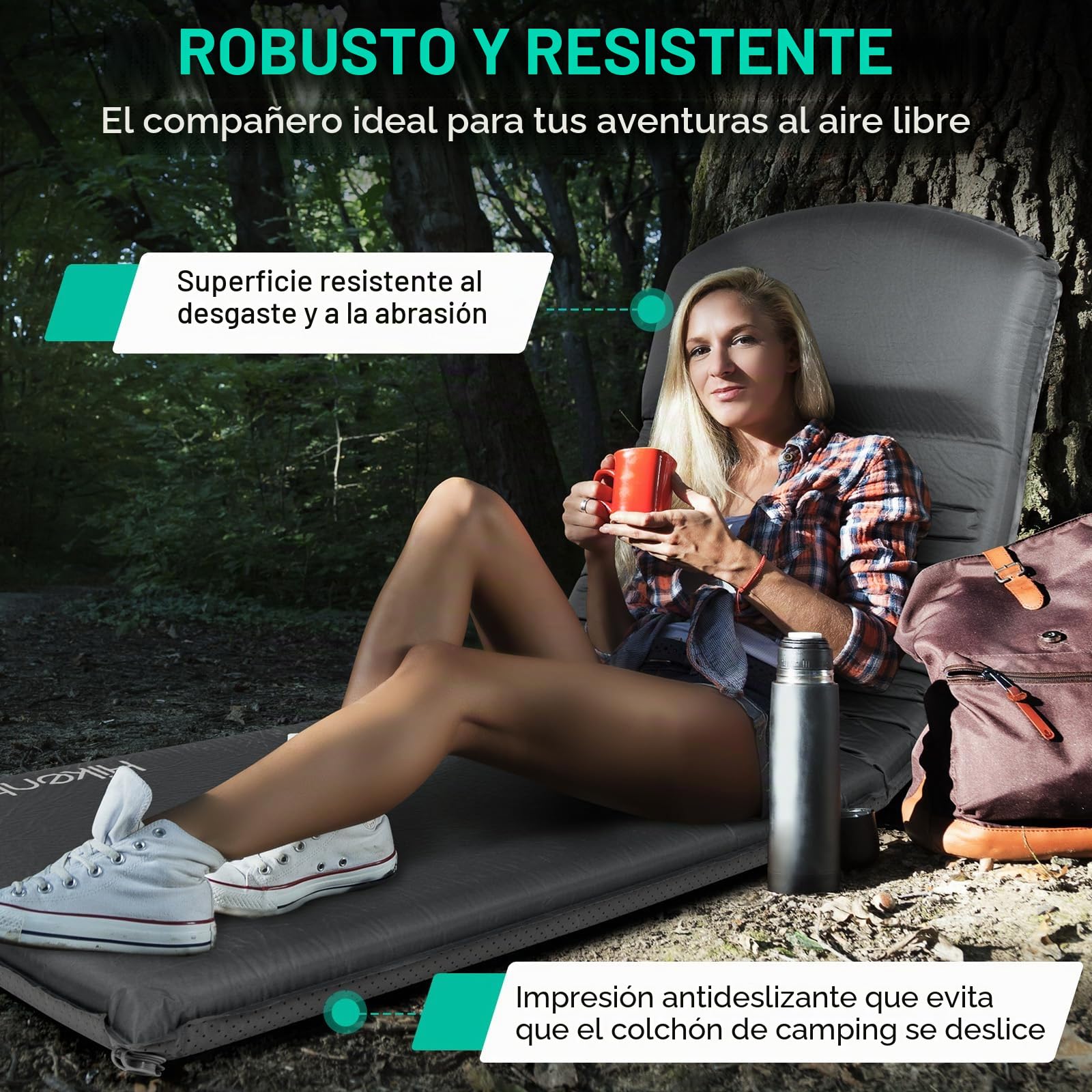 HIKENTURE Colchoneta autoinflable, 8 cm de grosor, colchón de espuma, colchón de aire autoinflable, cómoda colchoneta para dormir para exteriores, tienda de campaña, senderismo-A1