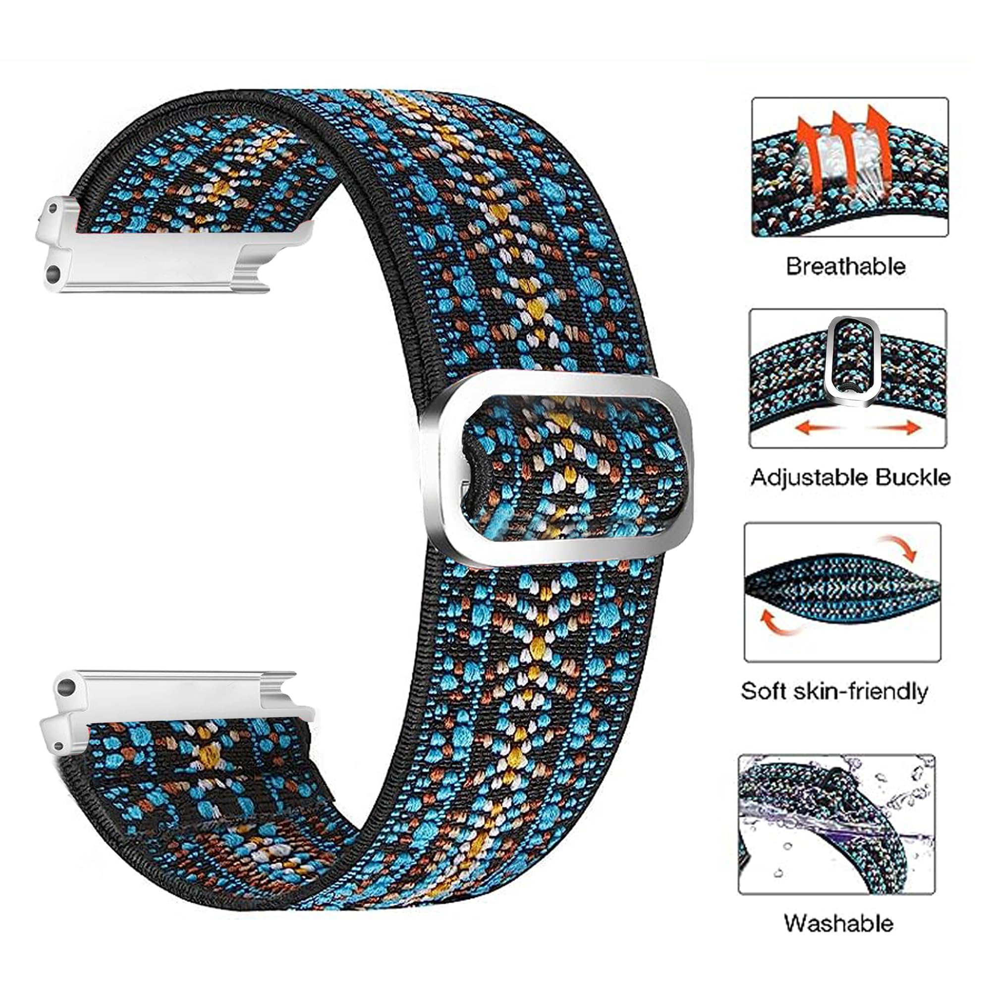 Blueshaweu for Donerton T50S T50H Smart Watch Stretch Elastics Nylon Adjustable Replacement Strap Accessories Compatible with Donerton T50S T50H 1.85"/Uaue T50S 1.85"/VKAROOD KC88 1.43" (Blue Sky) - Image 2