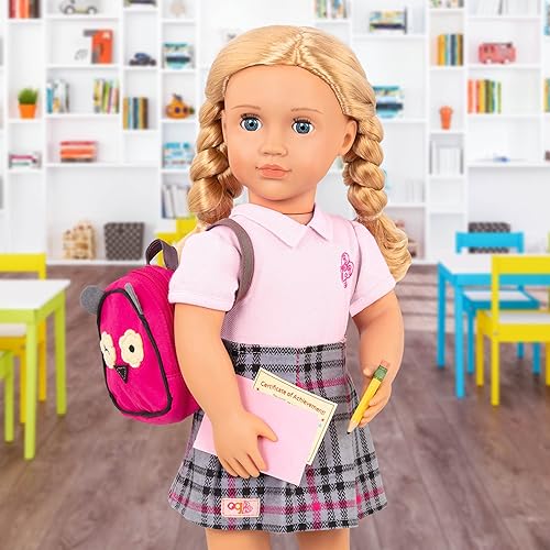 Miniatura 2 de Our Generation Hally Doll - Muñeca suave de moda de 18 pulgadas con accesorios de ropa navideña, ojos grises y azules únicos y cabello rubio rizado