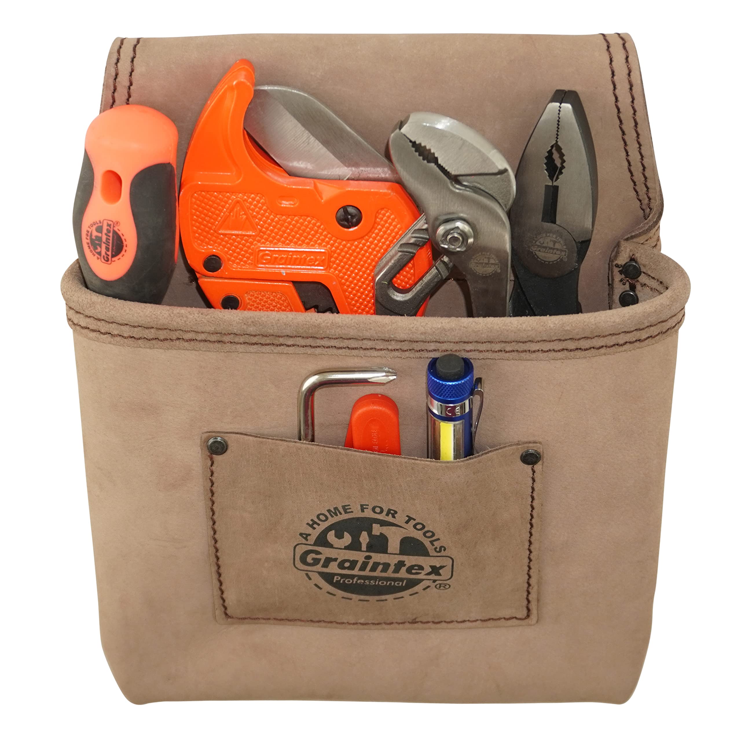 Graintex ST2009 1 bolsillo resistente superior de piel de grano para uñas, bolsa de herramientas para cinturón ancho con ranura para túnel