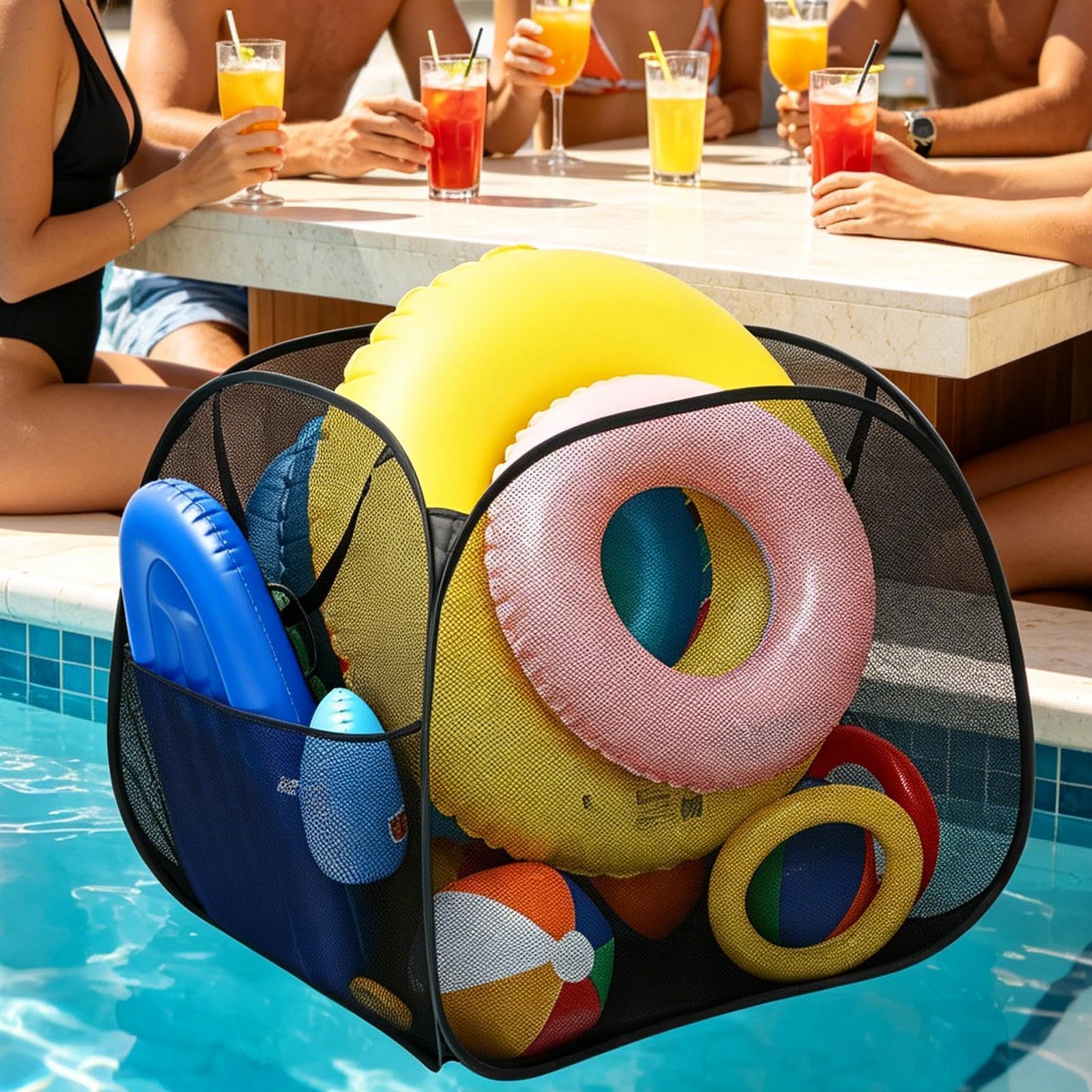 Cesto Giocattoli Piscina | Grande Capacità Con Maniglie Laterali,Contenitore Portagiochi Esterno Per Piscina | Per Palloni Spiaggia Asciugamani Salvagente Gonfiabile Giardino Casa Mare Acquatico
