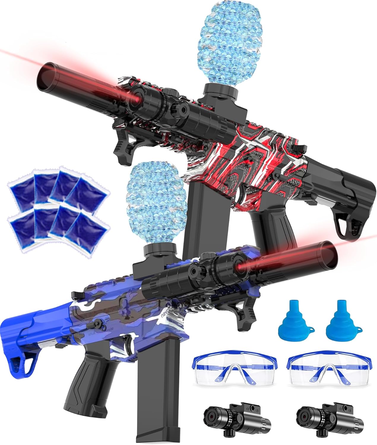 2 Pack Electric Gel Ball Blaster, High Speed Automatic Splatter Ball Blaster with 80000+ and Goggles, Rechargeable Splatter Ball Toys for Outdoor Activities Game Party 2 Pcs -Red?blue
