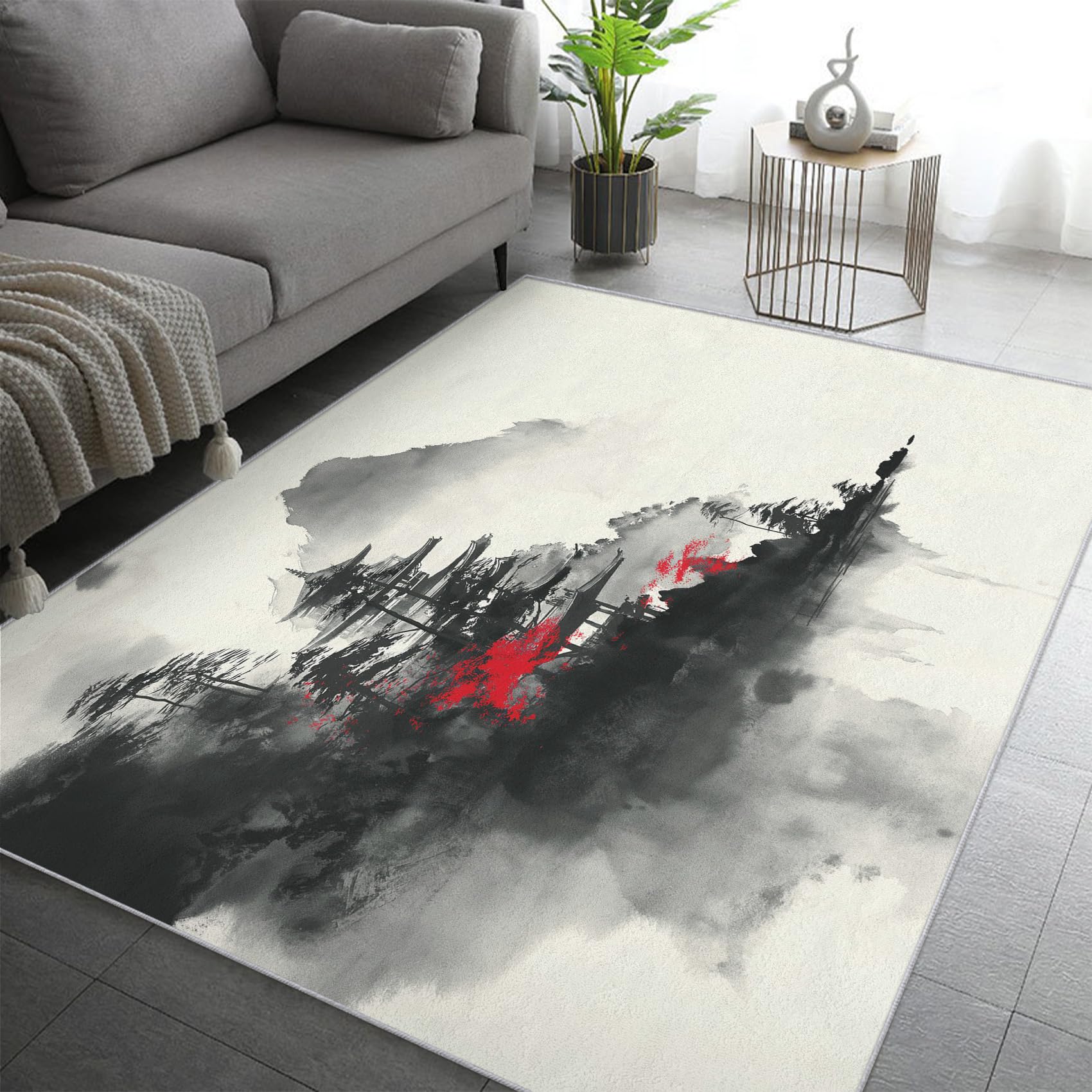 Grand tapis salon 120x170 style japonais pour chambre zen