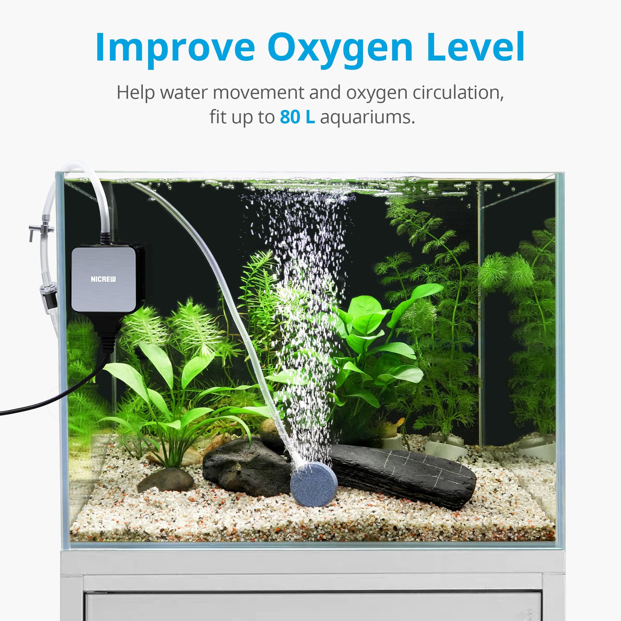 NICREW Nano Silent Max Air Pump for 40-80 L Fish Tanks, Oxygen Pump Ultra Quiet - Image 3