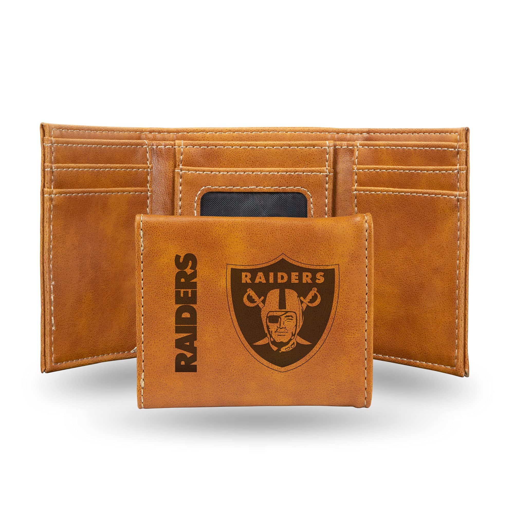 Rico Industries NFL Las Vegas Raiders Laser Engraved Brown Tri-Fold Wallet - Men's Accessory