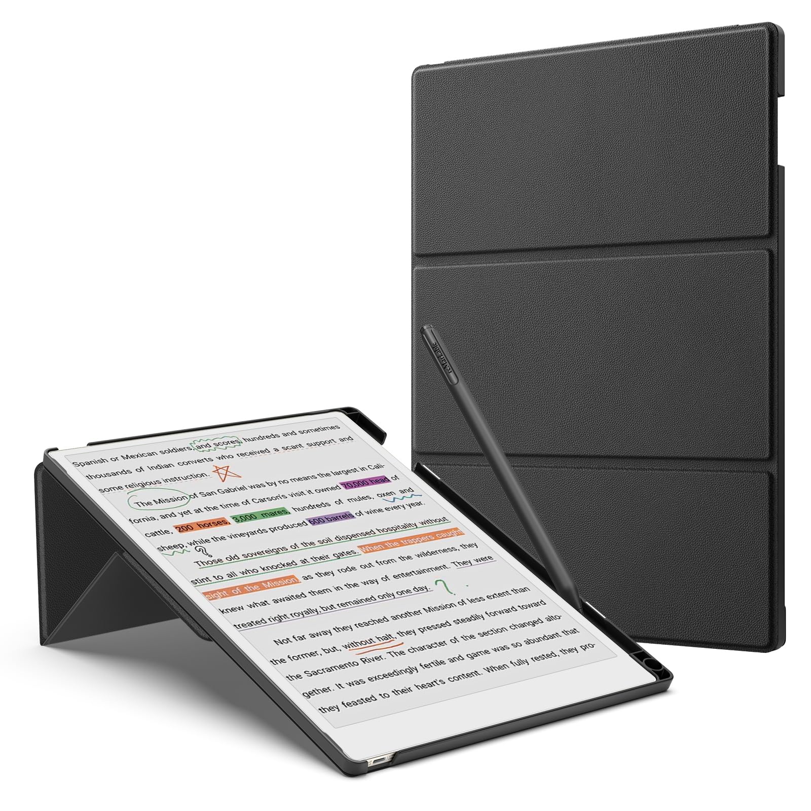 MoKo Ständer Hülle für Remarkable Paper Pro 2024 11,8" - Premium Leder Dreifacher Ständer Schutzhülle mit Stifthalter, Auto Schlaf/Wach für Remarkable Paper Pro 2024 11,8", Schwarz