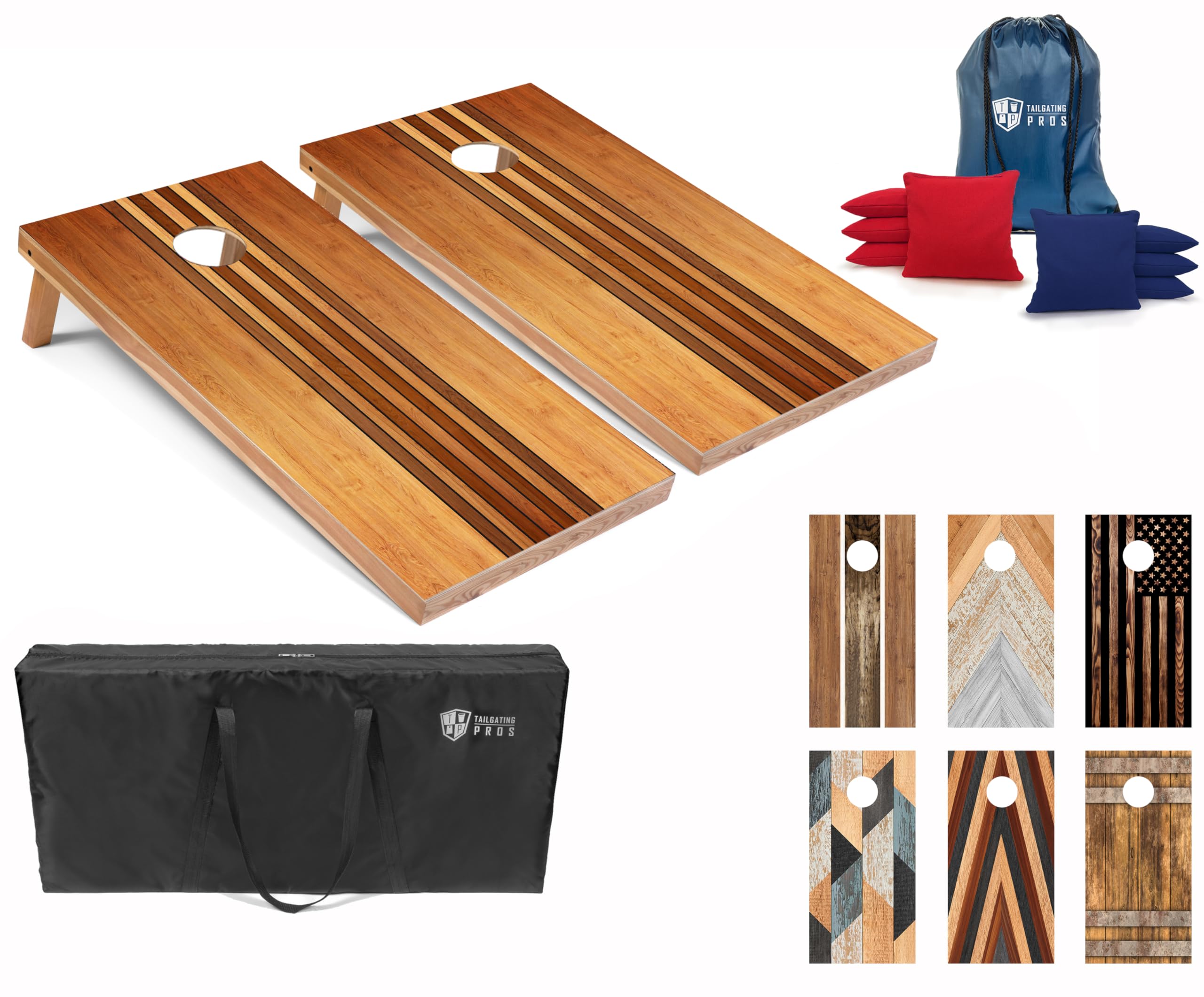 Tailgating Pros Cornhole Boards 4x2 Official Regulation Size – Wooden Design Cornhole Game Set with 8 Bean Bags, Carrying Case & Tote – Outdoor Tailgate Yard Game