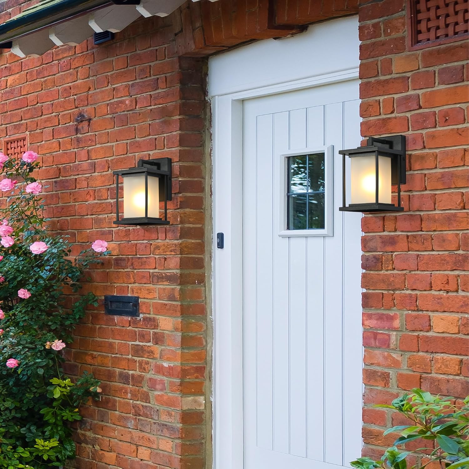 Black Outdoor Wall Lights, Modern Farmhouse Exterior Wall Lantern with Frosted Glass Shade, Weatherproof Square Outside Porch Lights for Patio, Entryway, Front Door and Garage