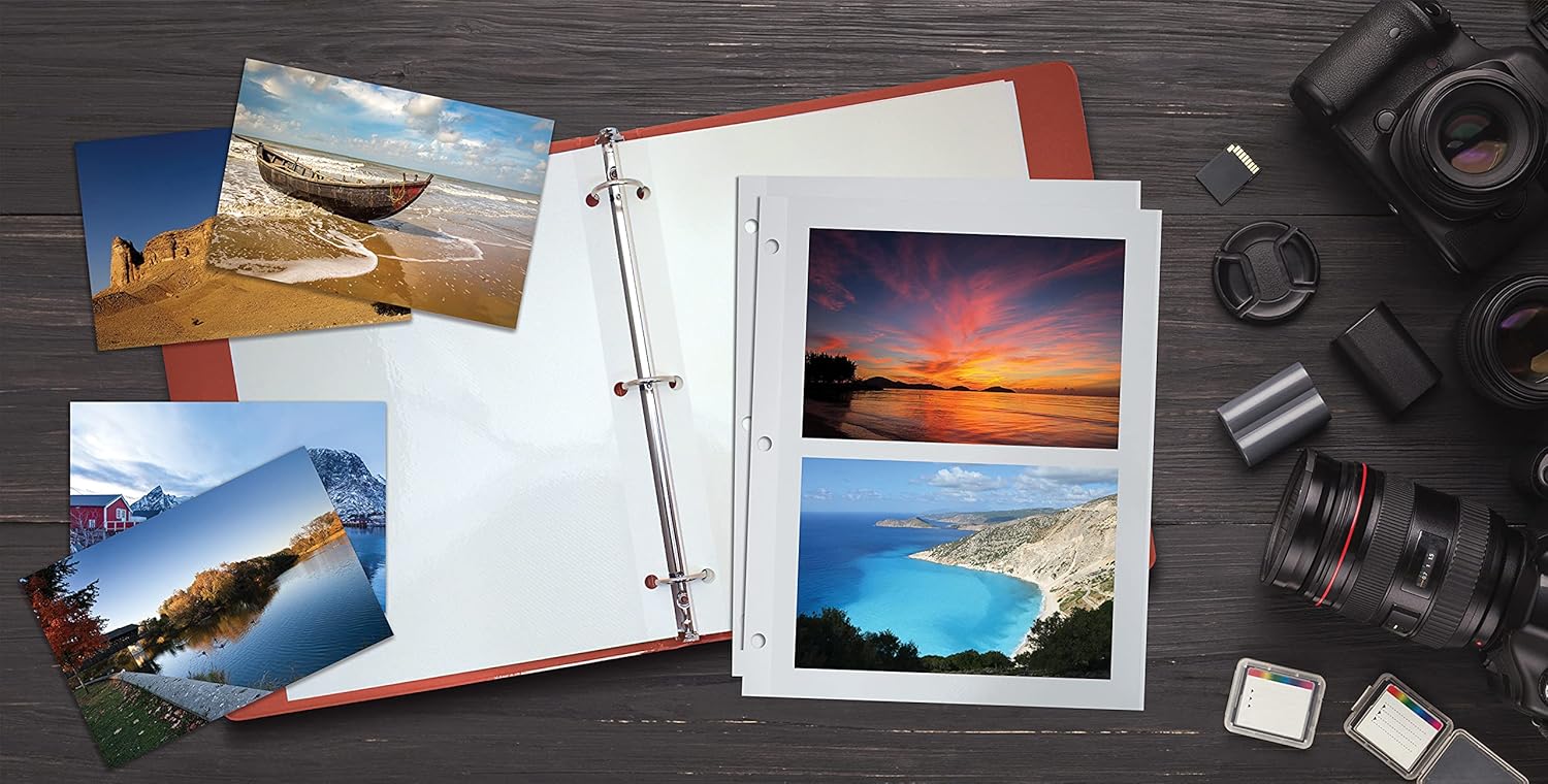 Better Office Products 50 Count Photo Mounting Sheets, 11 x 9 Inches, Double-Sided, 3-Hole Punched, Refill Photo Album Sheets, Replacement Photo Album Sheets, Box of 50