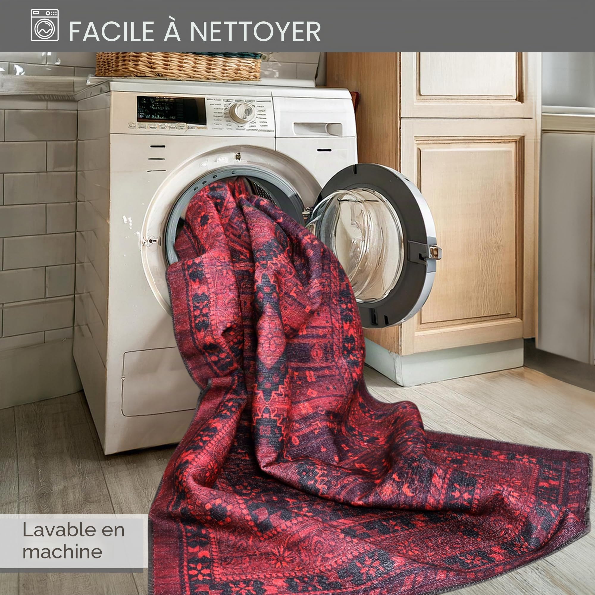 Tapis Lavable pour Salon, Chambre à Coucher, Cuisine - Tapis antidérapant tissé à partir de Coton - Tapis Vintage pour Salon, Chambre à Coucher, Cuisine - Convient aux Enfants et aux