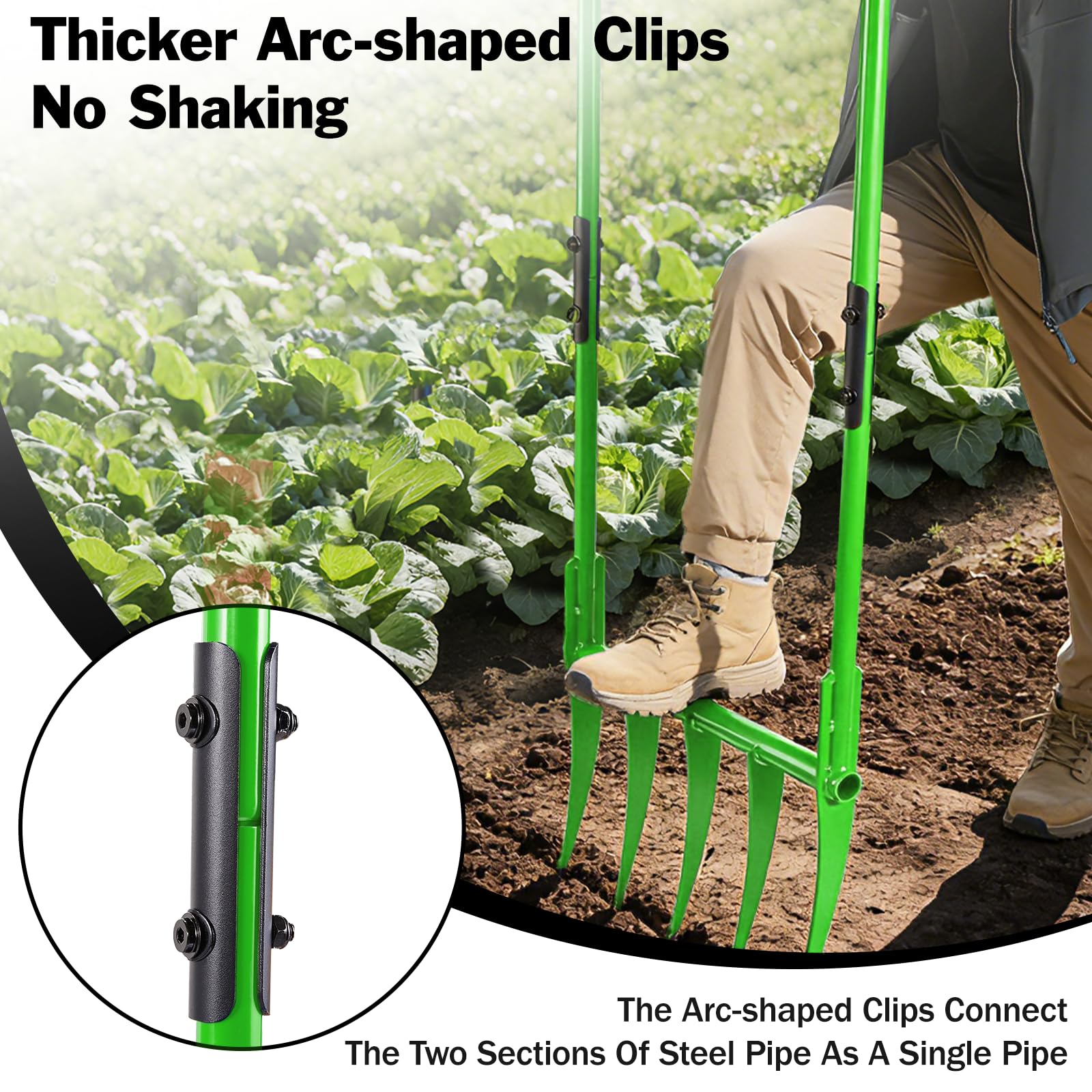 Forcone a 5 denti in acciaio, forcella larga 48,3 cm, resistente, con impugnature antiscivolo e design staccabile per giardinaggio, coltivazione agricola e allentamento del suolo