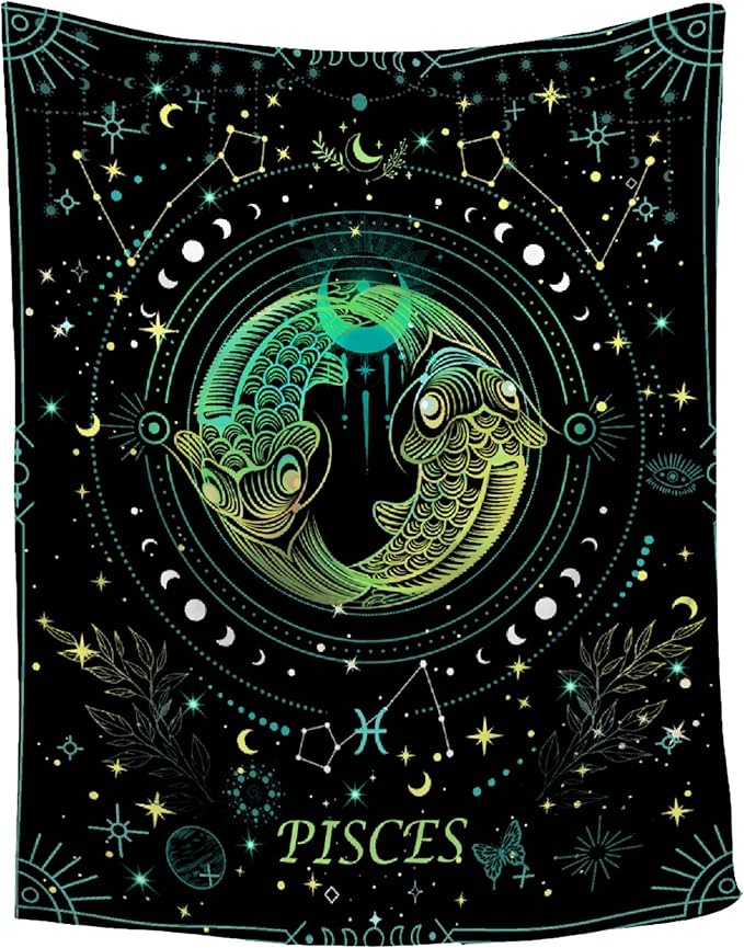 Pisces Constellation Blanket - Zodiac Sign Throw Blanket for Women Men - Astrology Flannel Throw Blanket Astrology Decor - Pisces Zodiac Birthday Gifts,30