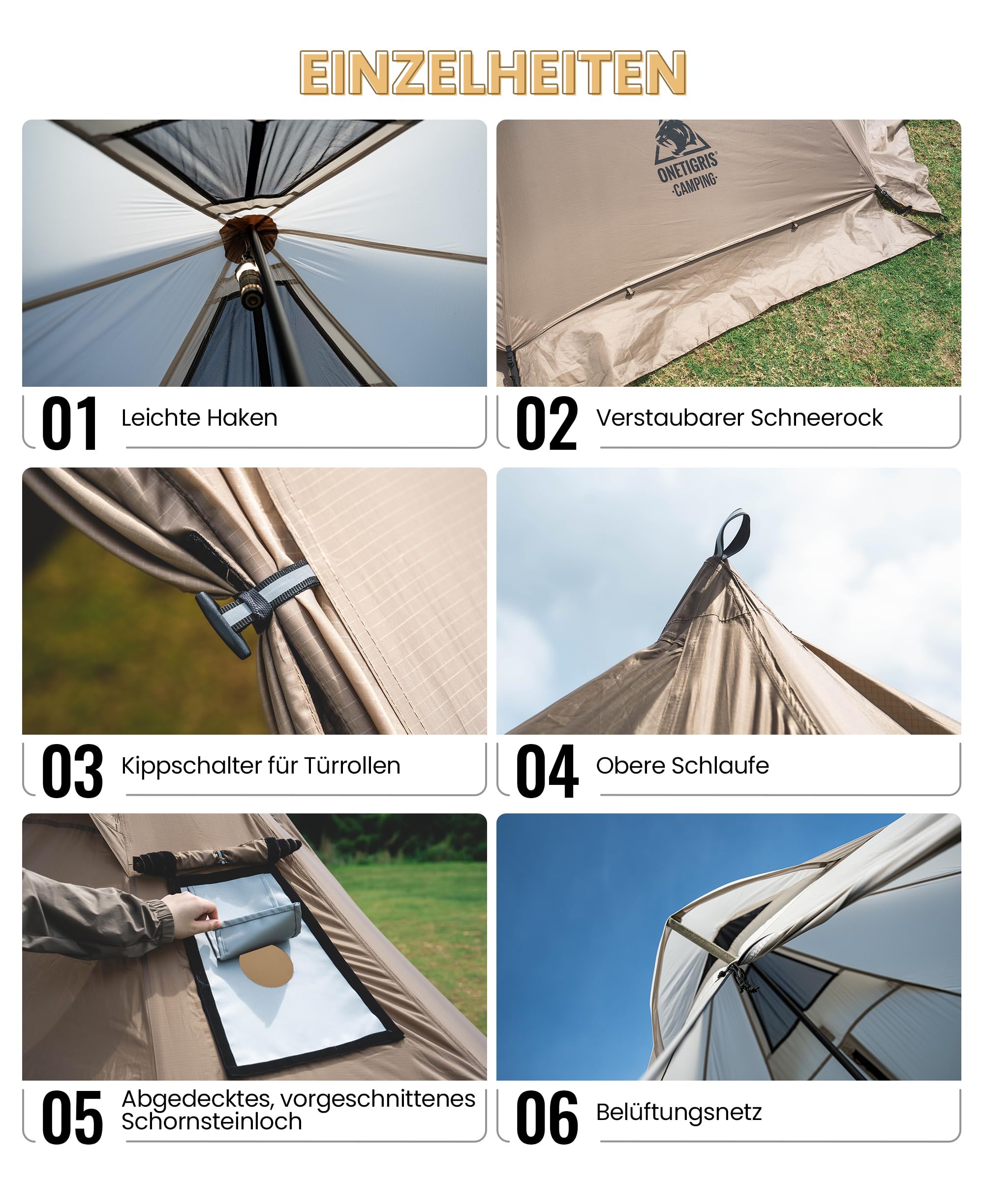 OneTigris Smokey Hut ultralekki namiot dla 2 osób, 4 pory roku, namiot tipi outdoorowy wodoszczelny 3000 mm, ciepły namiot z otworem na komin i spódnicą śnieżną, na kemping, wędrówki, do wędrówek z