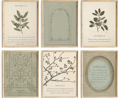 Pósteres de arte cristiano verde salvia, vintage, versículo bíblico, decoración de pared, escritura, arte botánico, impresiones religiosas, pinturas