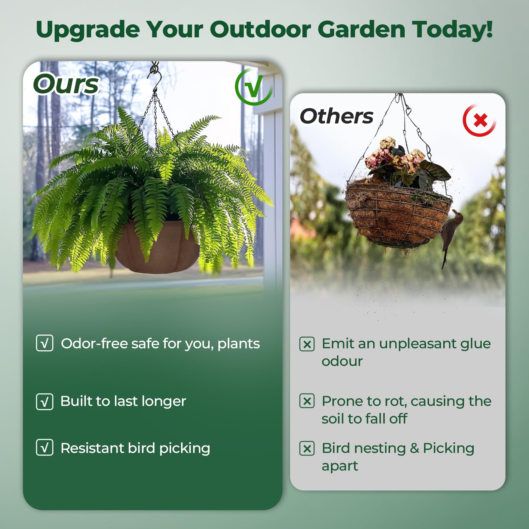 T4U Hanging Baskets Outdoor 4 Pack 30.5cm, Breathable Fabric Hanging Plant Pot with Tray to Catch Excess Water, Hanging Planter with Rustproof Chains for Growing Flowers & Plants Patio Porch Garden — view 5