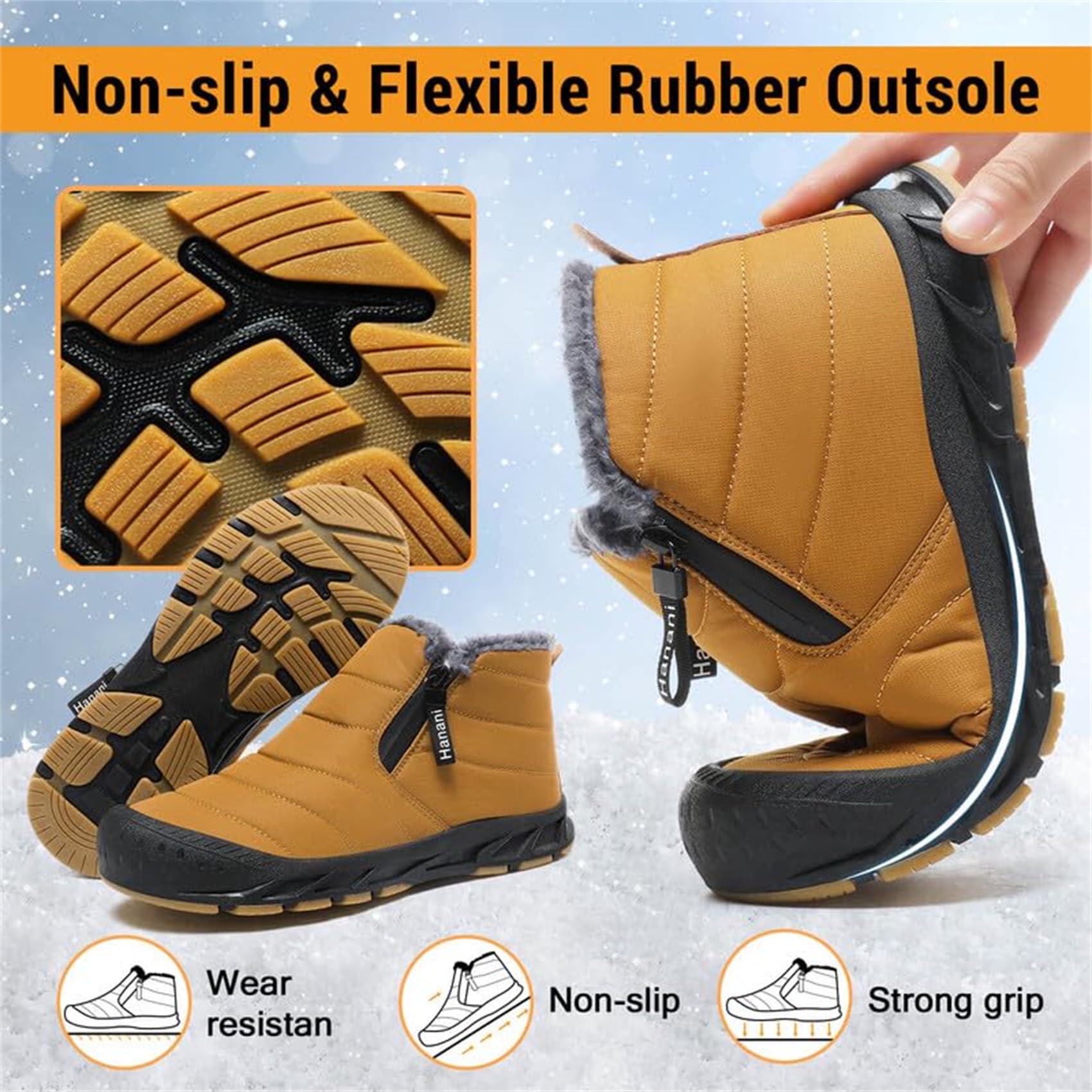 Hanani Botas de Invierno para Hombre Botines de Nieve Cálidas y Cómodas Zapatos Antideslizante Mujer Botas de Caña Corta