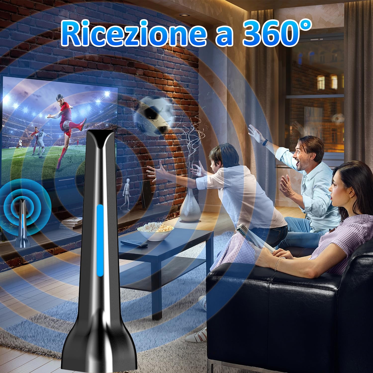 Antenna tv interna, antenne tv intérieur puissante, antenna TV portatile con potente base magnetica,ricezione a lunga distanza Supporta 4K 1080p DVB-T/DVB-T2Canale locale