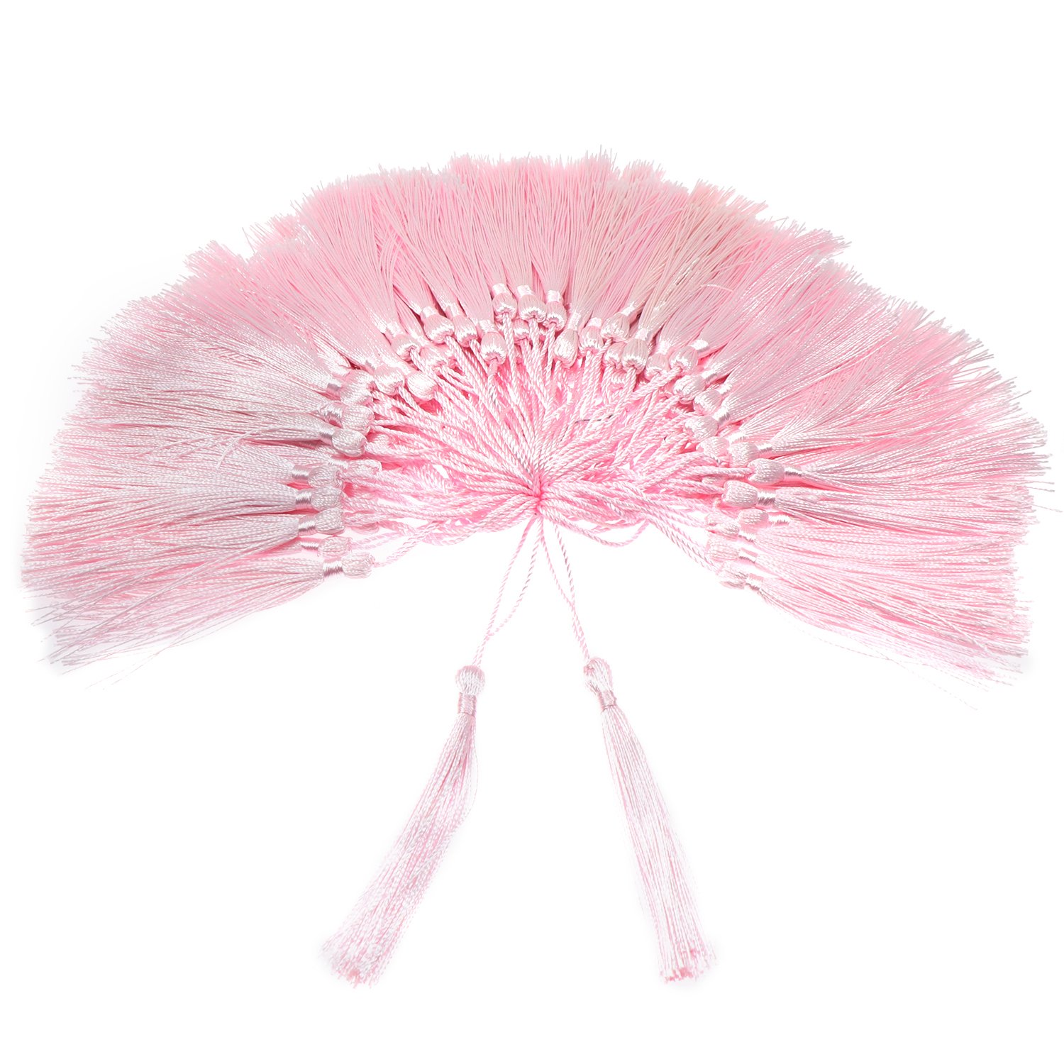 100 Pieces Pink Tassels 13cm/5-Inch Silky Handmade Soft Tassels Floss Bookmark Tassels with 2-Inch Cord Loop for Jewelry Making, DIY Projects, Bookmarks