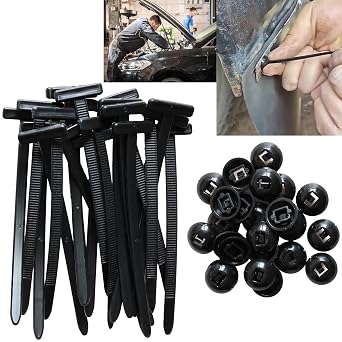 Heavy Duty Self-Locking Nylon Universal Cable Tie Buckle Kit, Push Mount Zip Ties for Car Repair - Secure Fenders Bumpers Engine Guards Underbody Panels, Black Zipties for Automotive 20